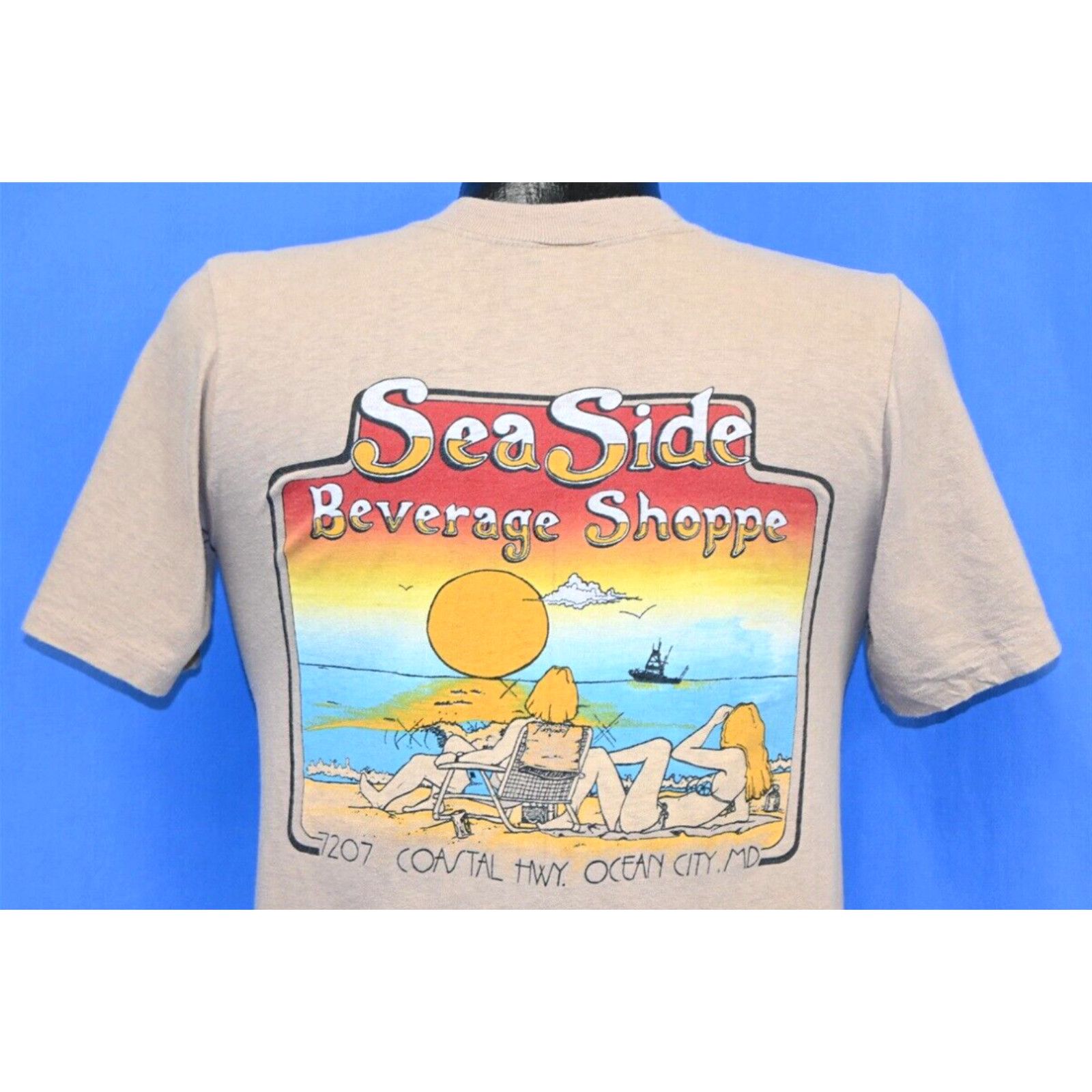 image of Vintage 70's Seaside Beverage Shoppe Ocean City Maryland Pocket T-Shirt Small S in White, Men's