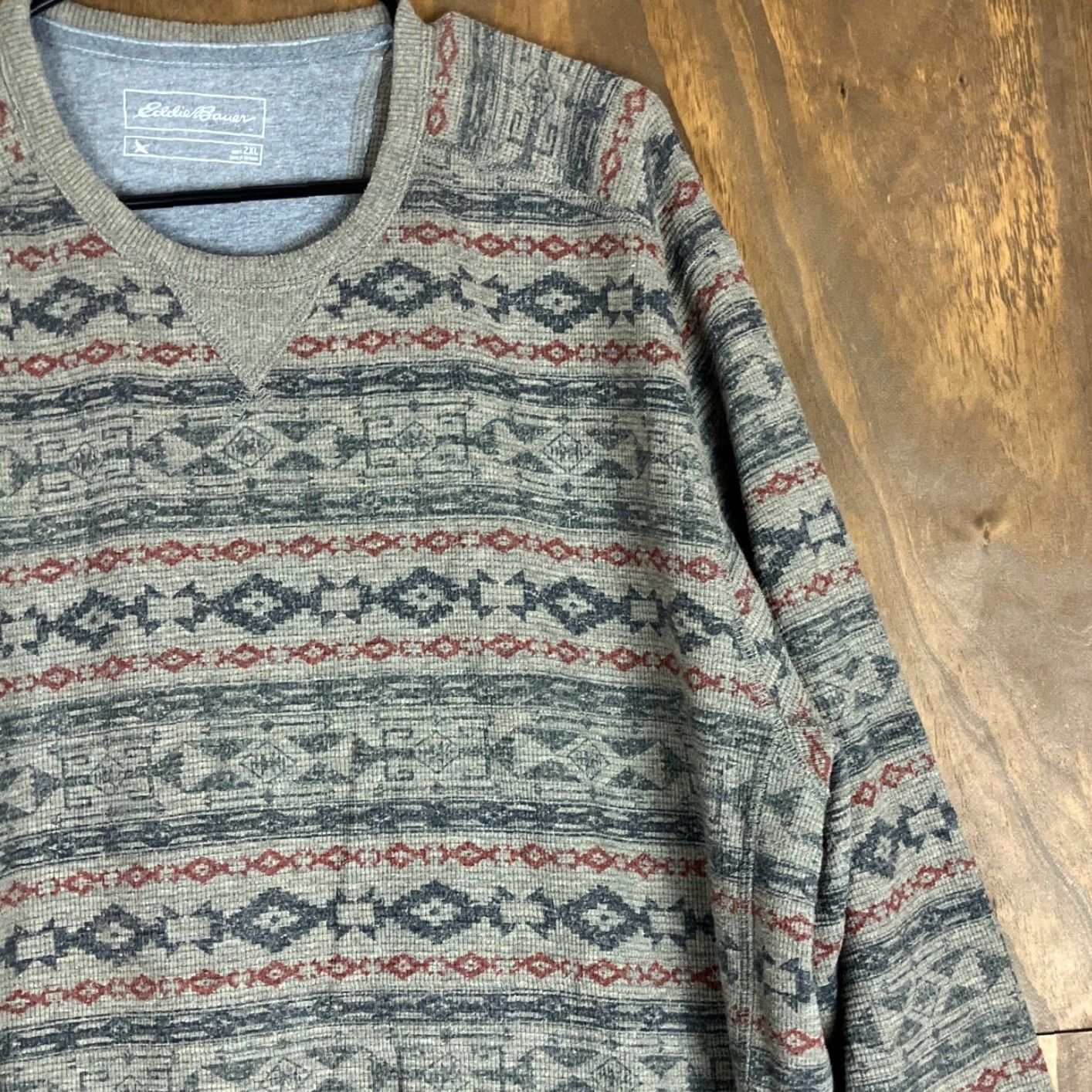 Eddie Bauer Eddie Bauer Mens Sweatshirt Brown Patterned Thermal Pullover Long Sleeve 2XL Big & Tall Crew Neck Fall Winter Mens Size US XXL / EU 58 / 5 - 5 Thumbnail