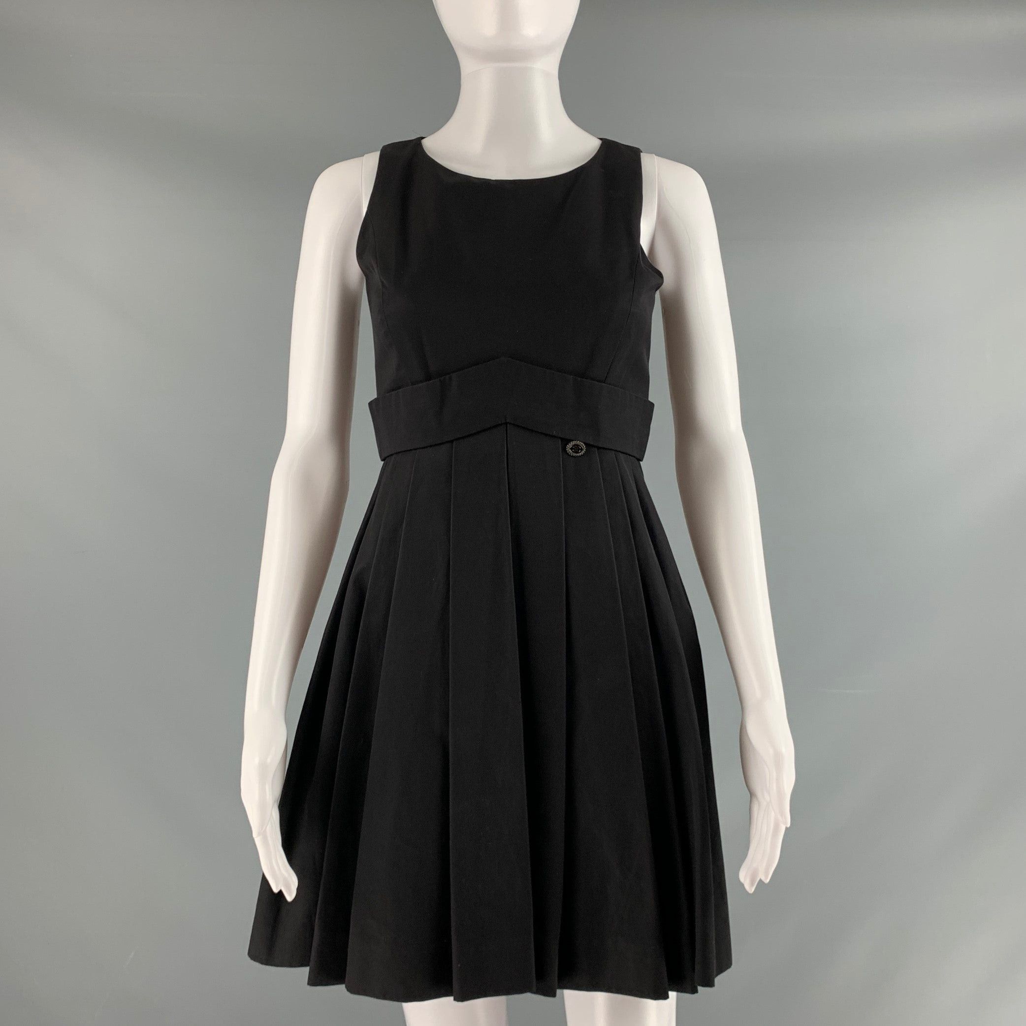 image of Chanel Black Cotton Pleated Sleeveless Dress, Women's (Size XS)