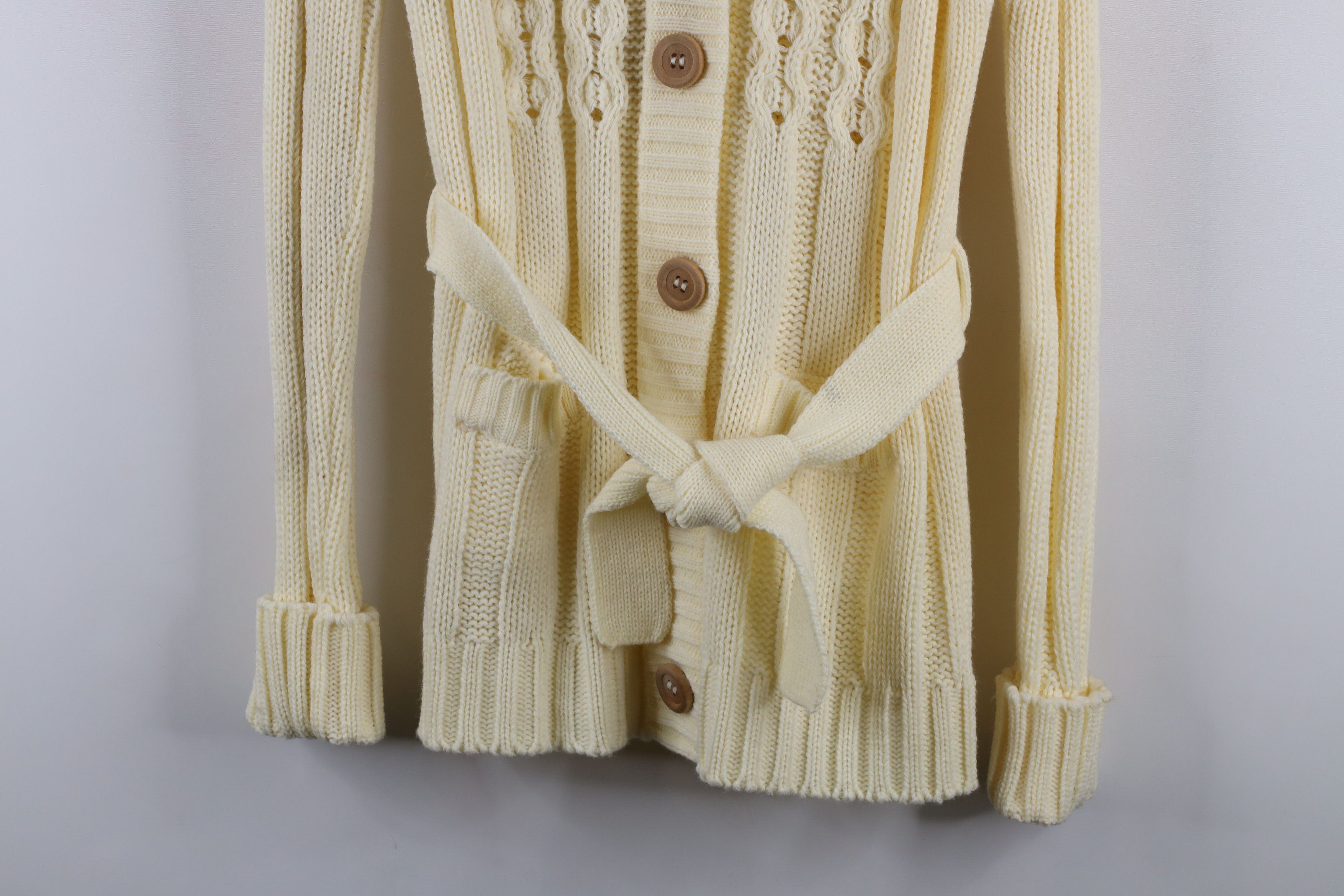 Vintage Deadstock Vintage 70s Cable Knit Fisherman Cardigan Sweater Size L / US 10 / IT 46 - 3 Thumbnail