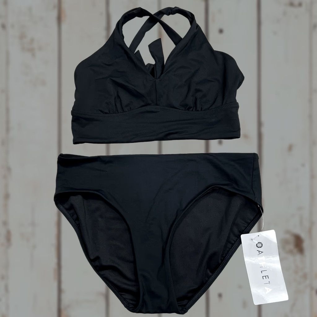 Athleta VINTAGE? No. Athleta Plunge Bikini Swimsuit Top Black D-DD Cup & Clean Full Bottom Black 2 Piece NWT Small/Medium Women XS-? Size S / US 4 / IT 40 - 1 Thumbnail