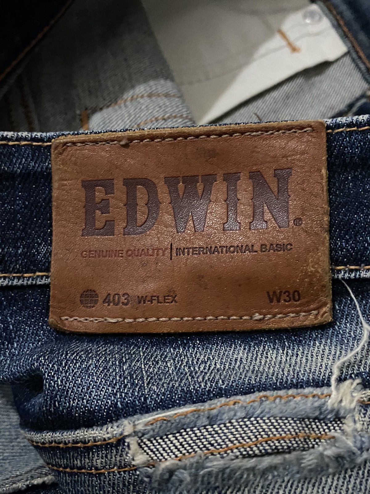 Vintage Edwin 403 W-Flex Dirty Washed Distress Straight Cut