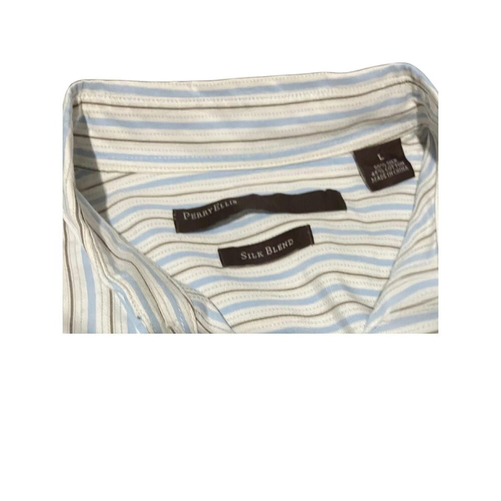 Perry Ellis Perry Ellis Silk Blend Men’s Dress Shirt Stripede Size L Size 42R - 2 Thumbnail
