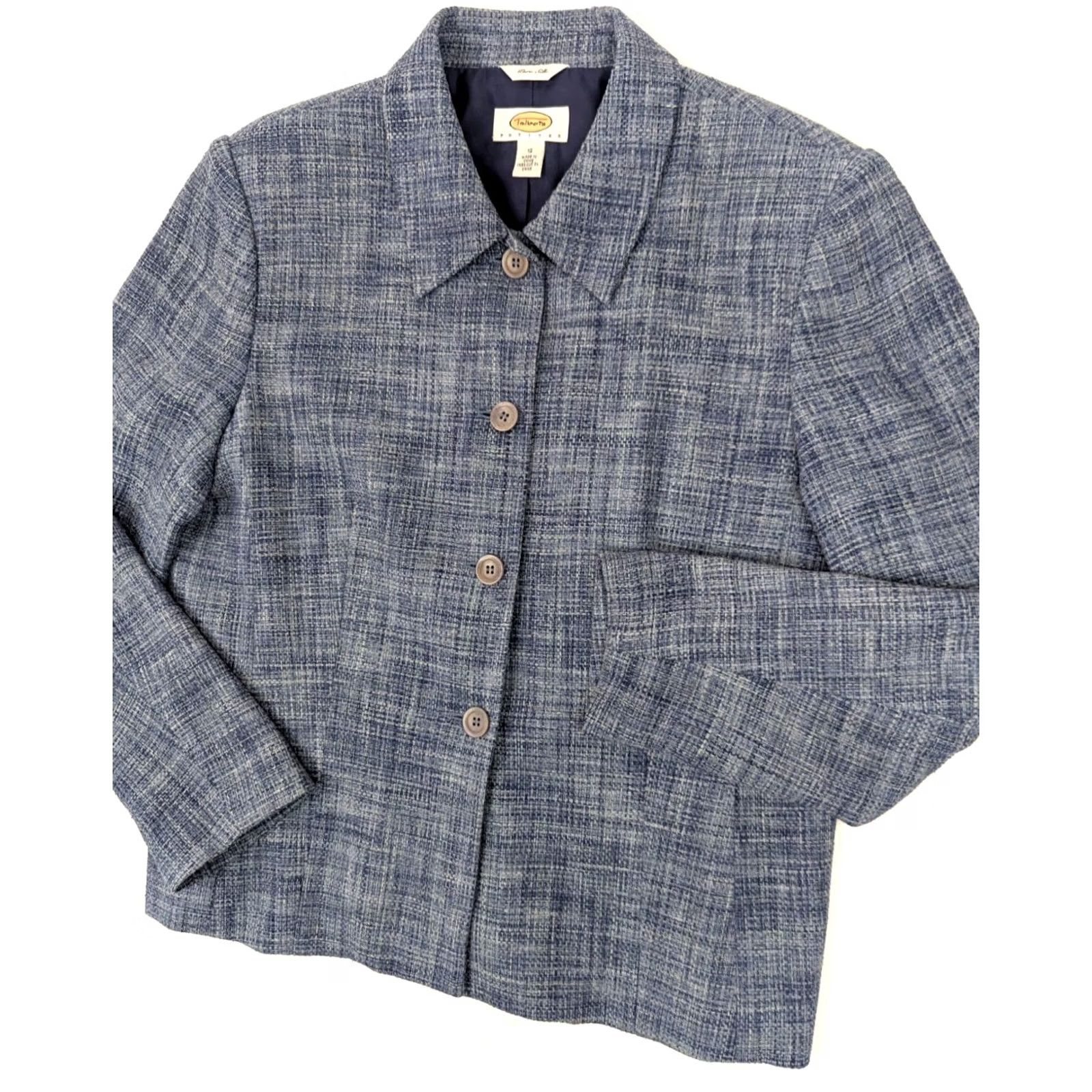 Talbots Talbots Blazer Coat 100% Silk Blue Petite 12 Women Tweed Lined Short Jacket Mens? Size XL / US 12-14 / IT 48-50 - 2 Thumbnail