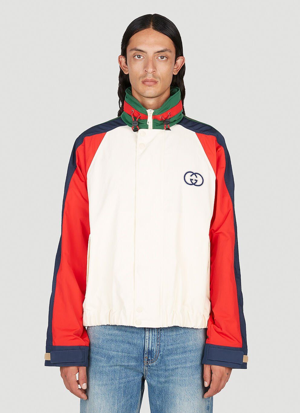 image of Gucci Interlocking G Colour Block Track Jacket in White, Men's (Size 2XL)