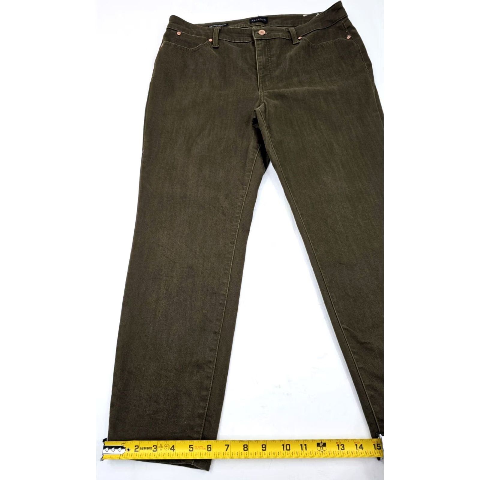 Talbots TALBOTS Slim Ankle Jeans Women 12P Petite Olive Green EUC - 34x25.5 Stretch Denim Slimming 5-Pocket Gift? Size 34" / US 12 / IT 48 - 2 Thumbnail