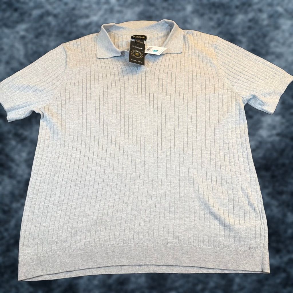 Haggar VINTAGE Haggar HF10187 Polo Shirt Ribbed Knit V-Neck Grey Mens Large NWT Size US L / EU 52-54 / 3 - 1 Thumbnail