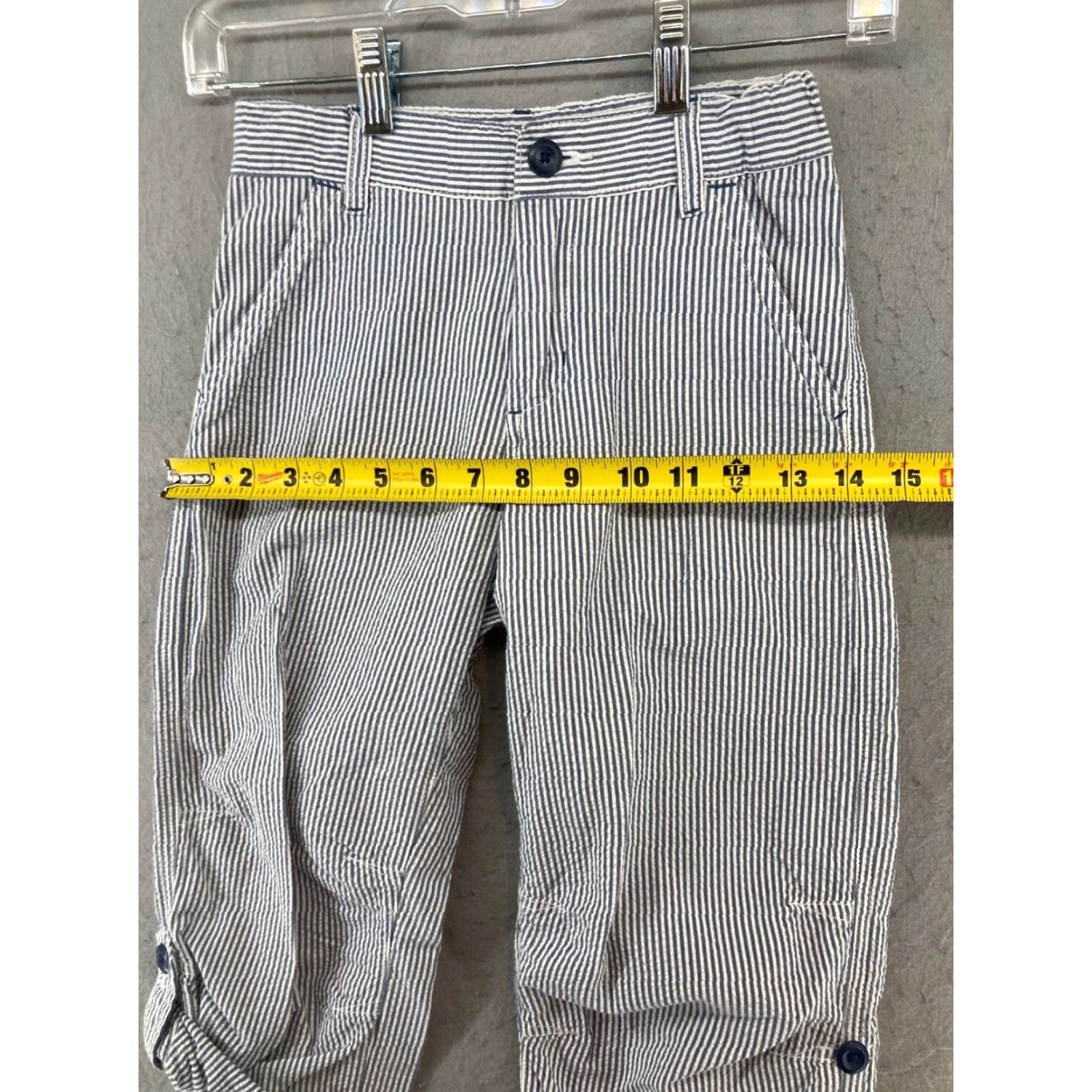 Vintage OshKosh B'gosh Women's Pants 7 Blue Striped Seersucker Convertible Ankle Wide-Leg Casual Size 28" / US 6 / IT 42 - 3 Thumbnail