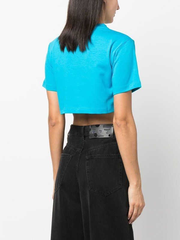 Off-White o1mle0425 Helvetica Cropped T-Shirt in Blue Size S / US 4 / IT 40 - 2 Thumbnail