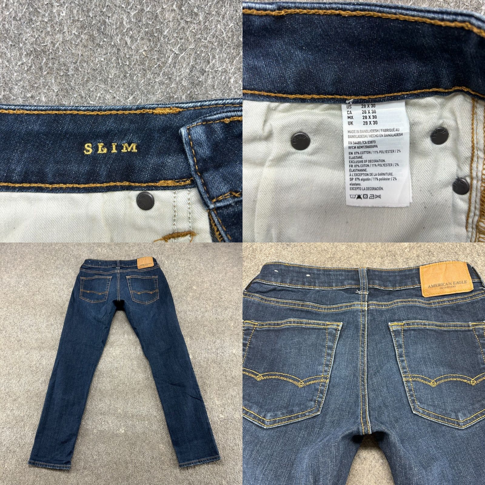 American Eagle Outfitters VINTAGE American Eagle Jeans Mens 28x30 Slim Straight Leg Dark Blue Denim Size US 28 / EU 44 - 8 Thumbnail