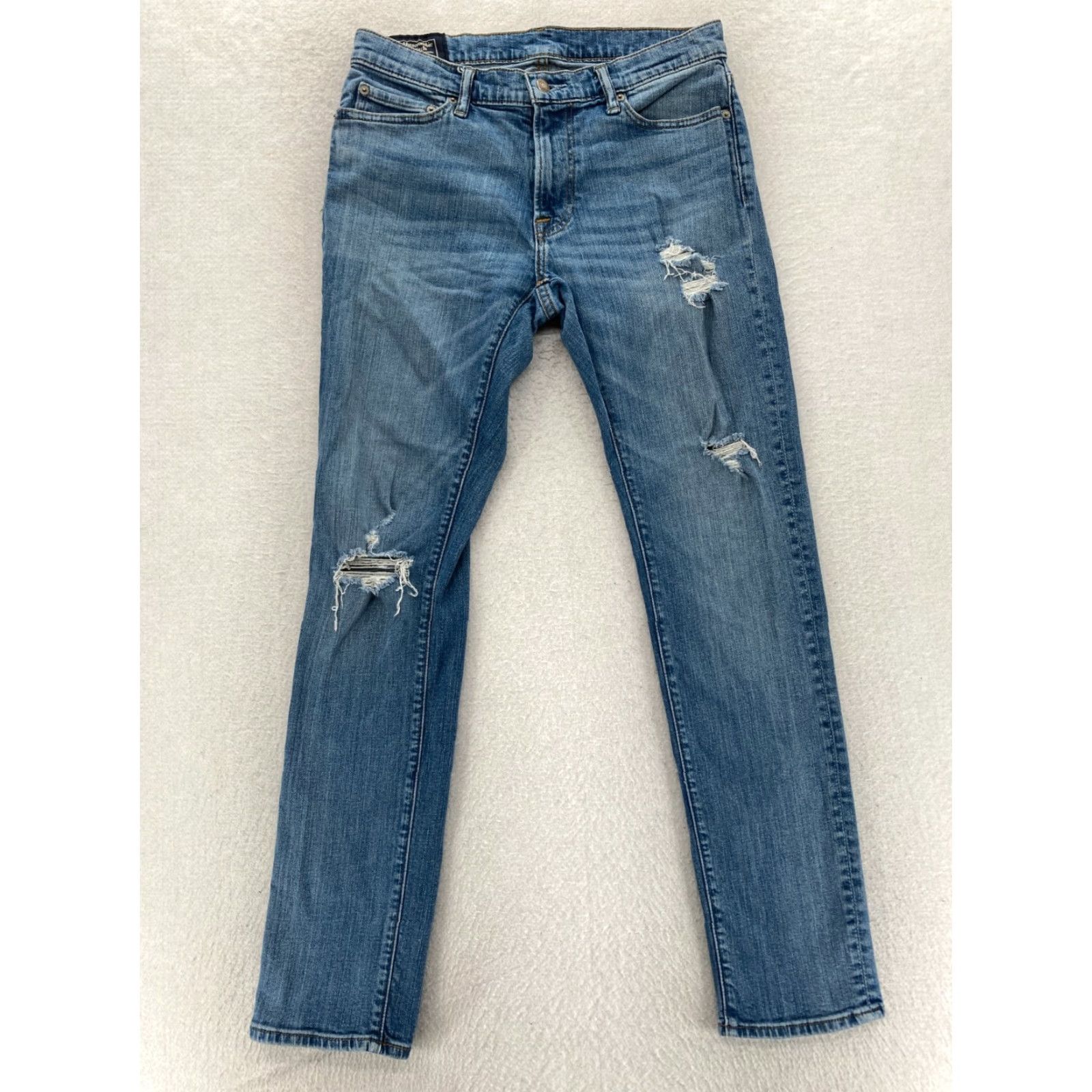 Abercrombie & Fitch Abercrombie & Fitch Jeans Mens 31x32 Langdon Slim Straight Blue Denim Distressed Size US 31 - 2 Thumbnail