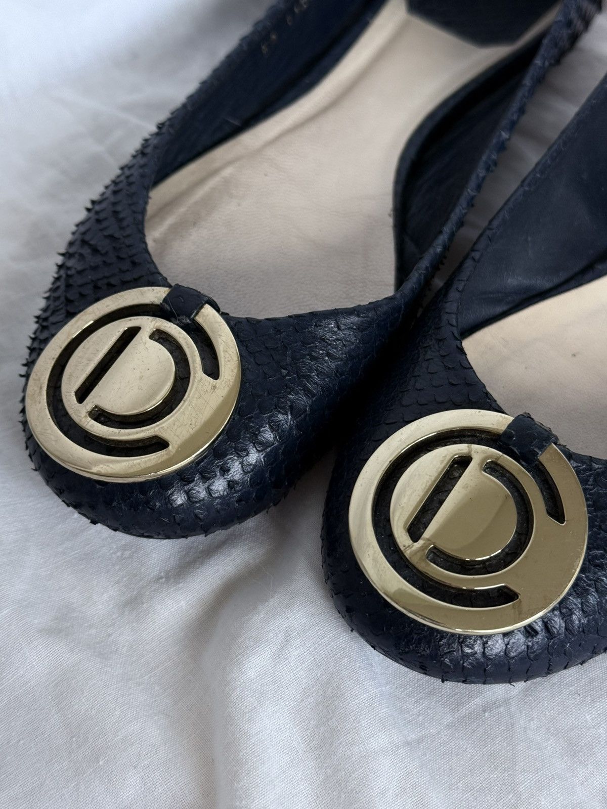 Dior × Vintage Dior Snakeskin Pattern Leather Navy LOGO CD ballet flats Size US 6 / IT 36 - 3 Thumbnail