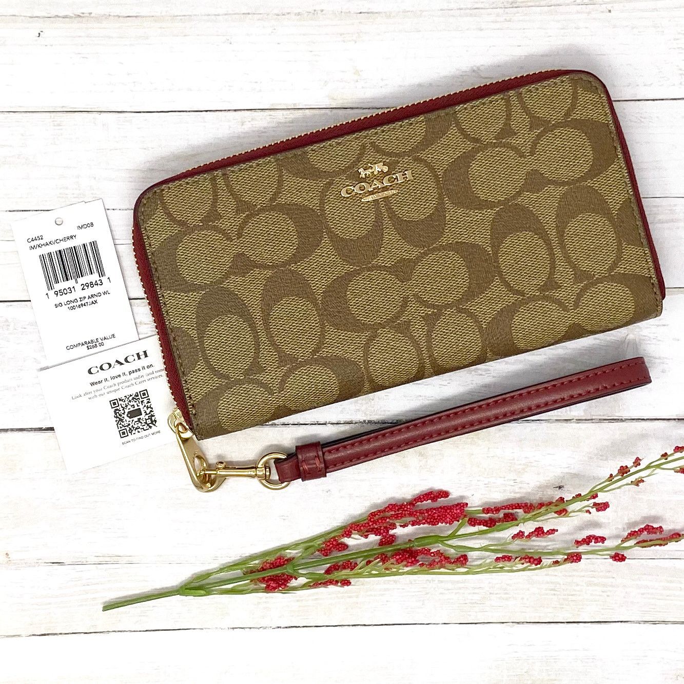 Coach Coach Long Zip Around Wallet in Signature Canvas Khaki C4452 Size ONE SIZE - 4 Thumbnail