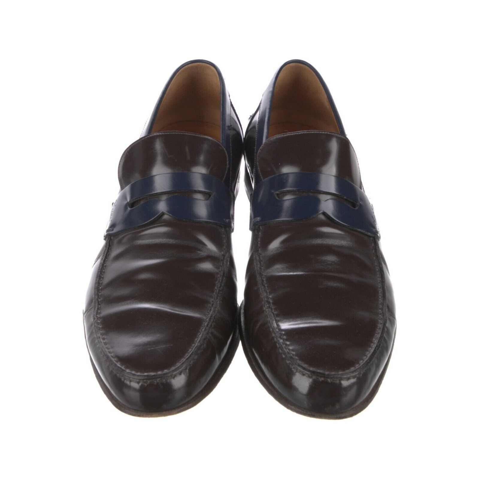 Gucci Brown & Royal Blue Leather Penny Loafers US 10.5 EU 43