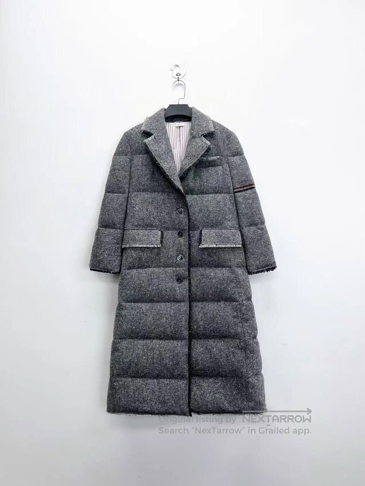 Thom Browne Thom Browne Gray Striped Long Down Coat. Size US XS / EU 42 / 0 - 1 Thumbnail