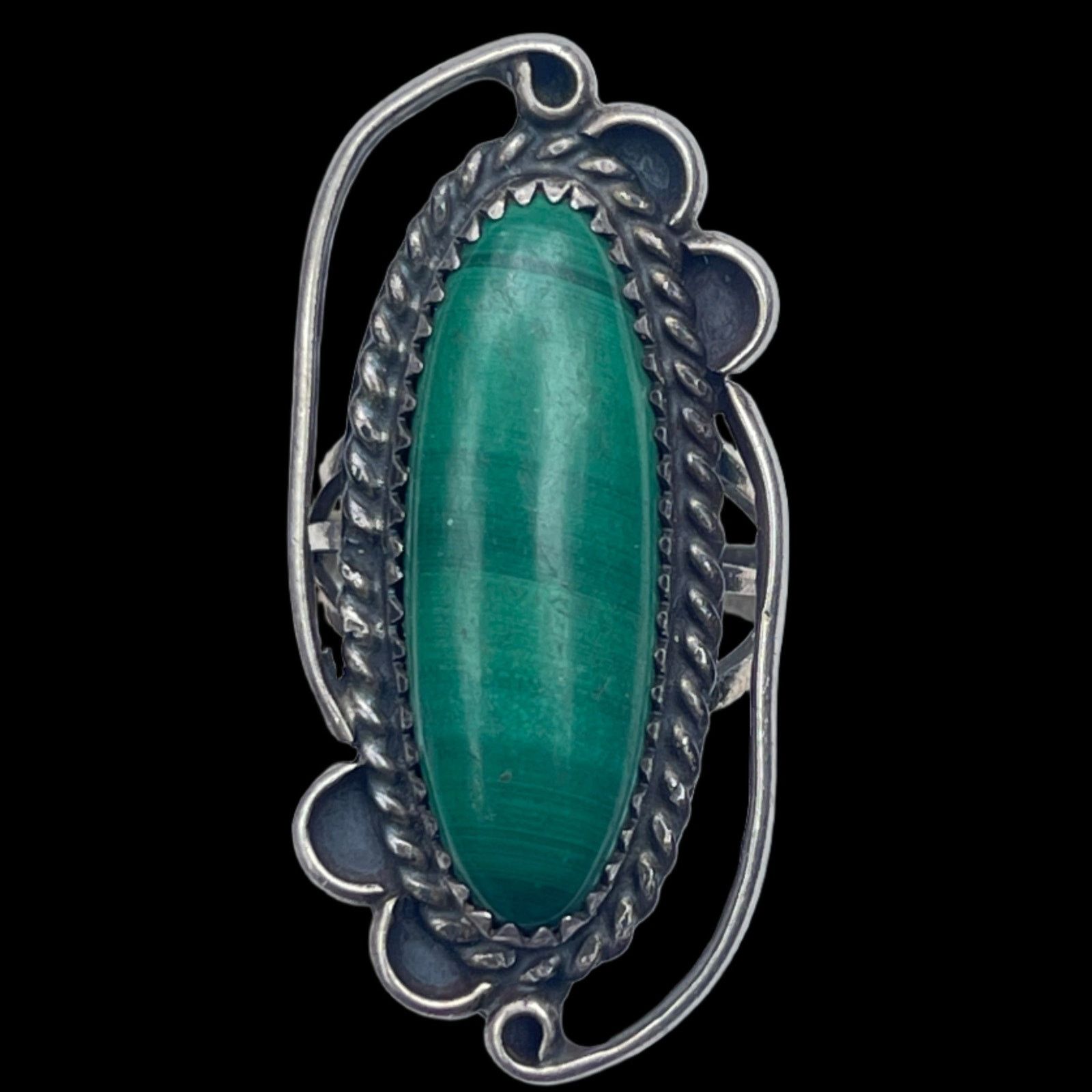 Vintage Signed Native American Malachite Ring Sterling Silver Size 6 Size ONE SIZE - 1 Thumbnail