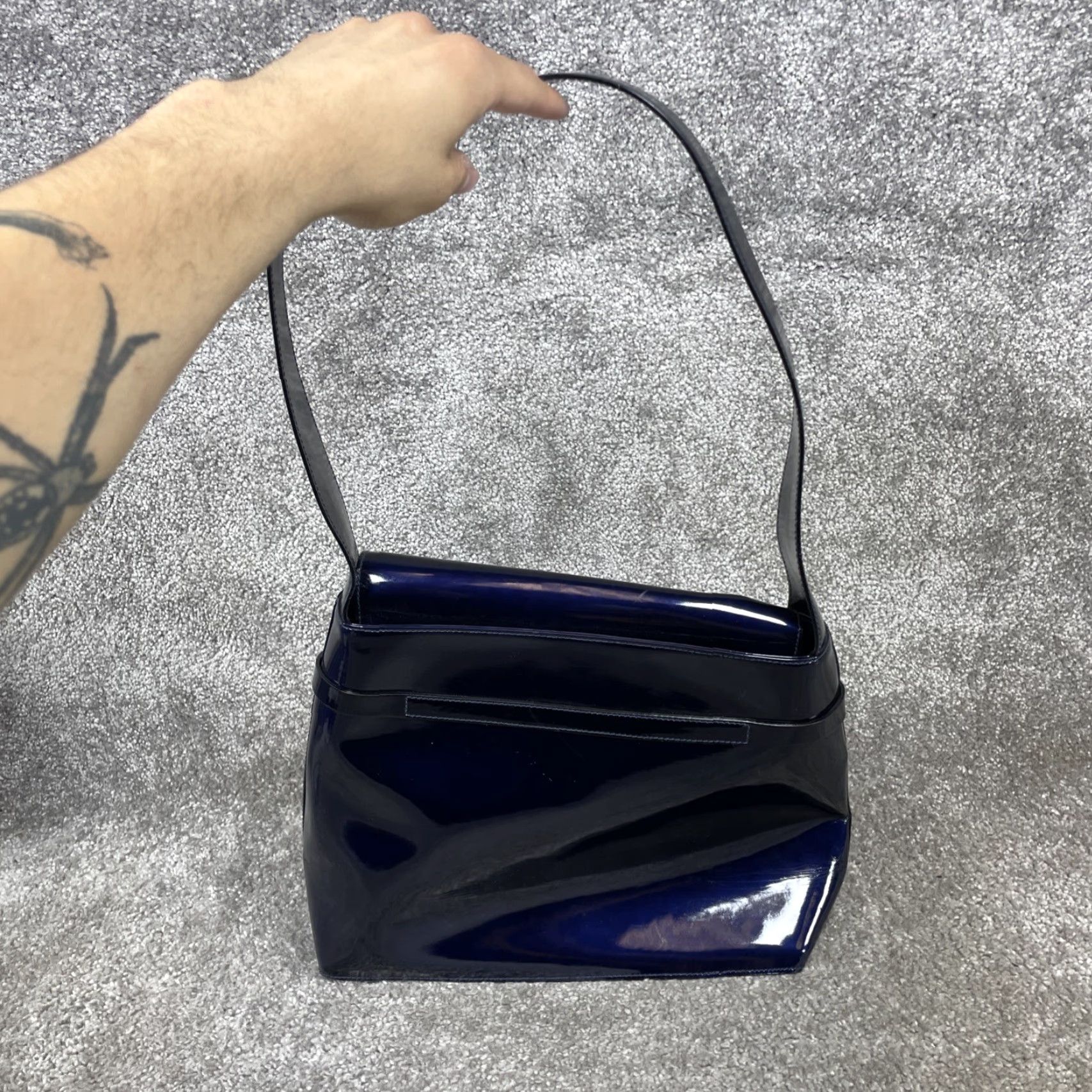 Escada VINTAGE Escada Handbags Navy Blue Patent Leather Inner Pockets Shoulder Strap Navy Womens Medium Bag 12 x 10 in - Classic Shoulder Bag - EsCADA Size ONE SIZE - 3 Thumbnail