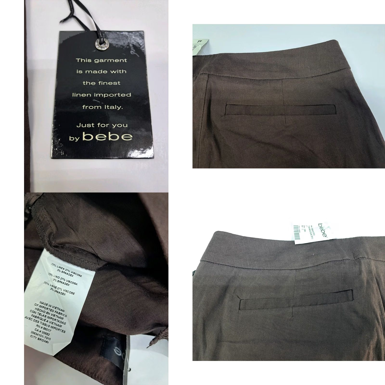 Bebe NWT bebe Womens Tab Ankle Slim Crop Pants Brown Size 0 #6801 Size 27" / US 4 / IT 40 - 8 Thumbnail
