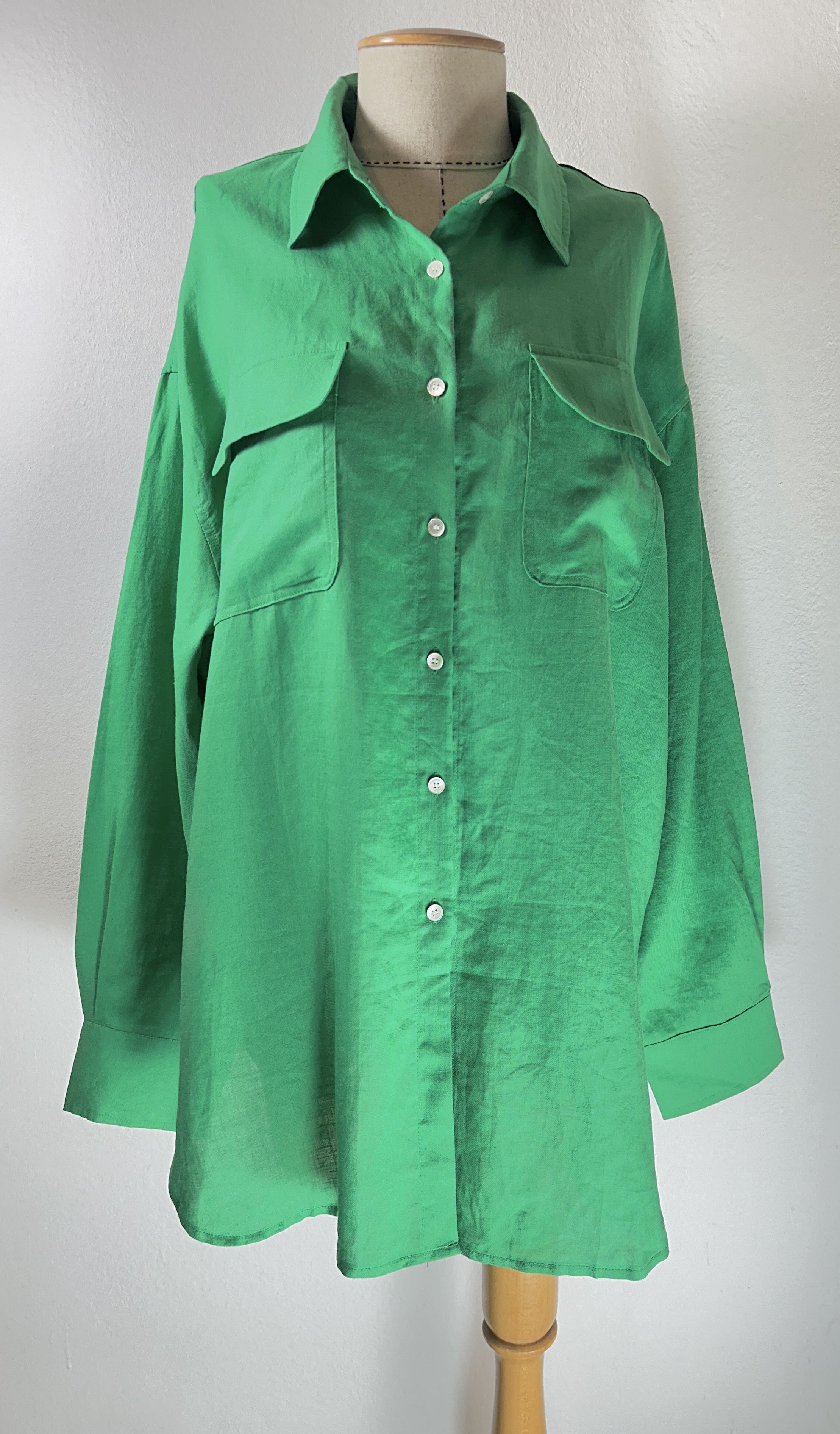 image of The Frankie Shop Green Shirt Ramie Linen, Women's (Size Large)