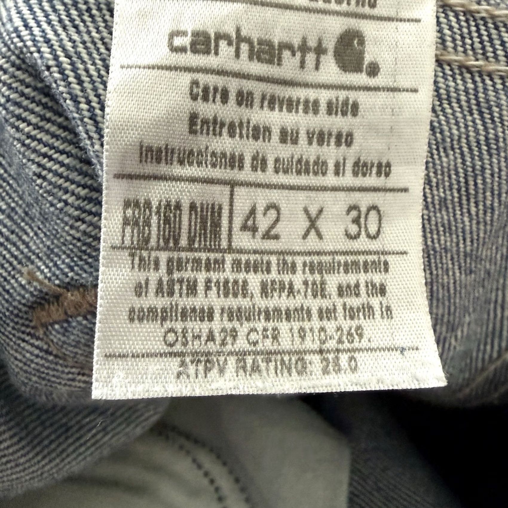 Carhartt Carhartt FR Jeans Mens 42x30 Denim Flame-Resistant 5-Pocket Relaxed Straight Blue 42x30 Mens Workwear Logo FRB160 Size US 42 / EU 58 - 2 Thumbnail