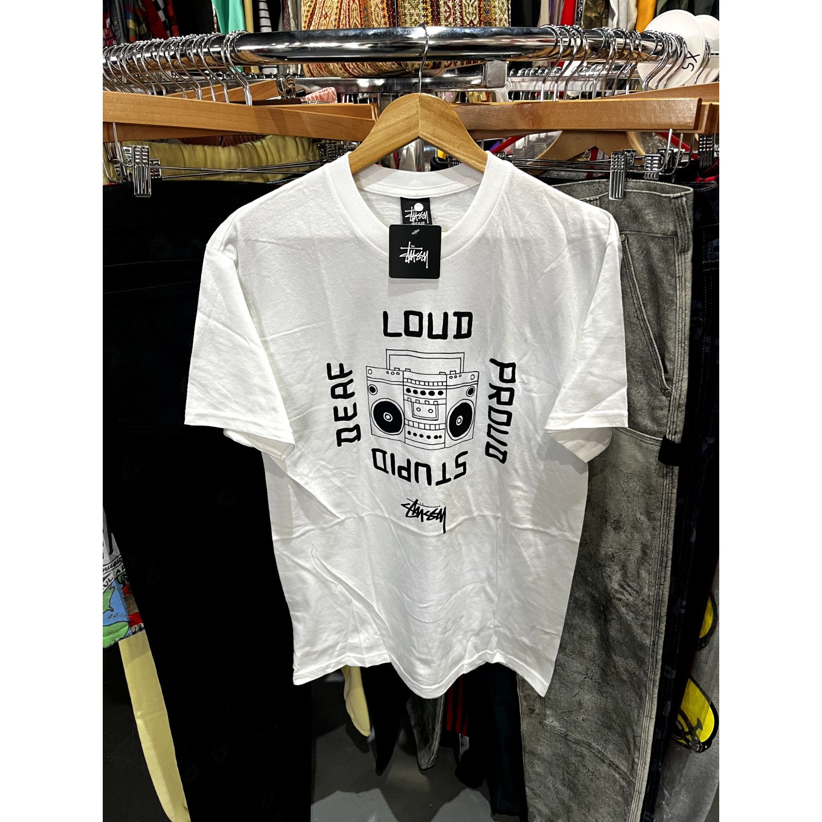 VTG Stussy X David Shrigley Boombox White T Shirt Medium NWT