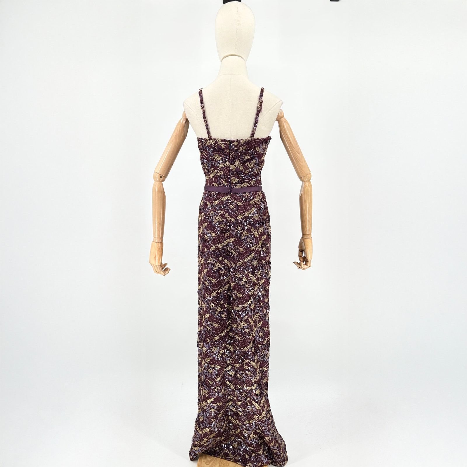 Vintage Vintage 90s Tosca New York Purple Gold Lace Silk Sequin Gown Size S / US 4 / IT 40 - 5 Thumbnail