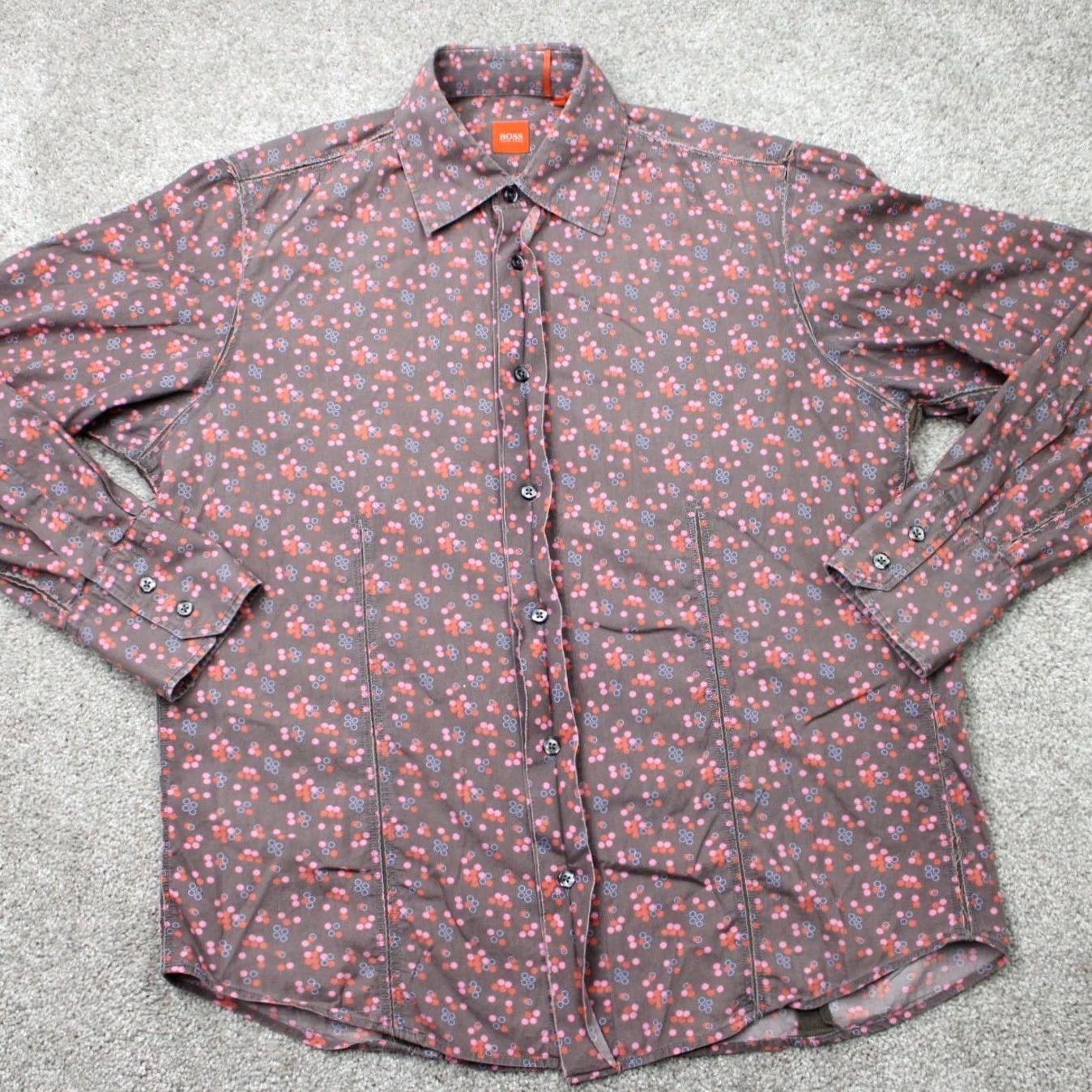 Hugo Boss HUGO BOSS Shirt Mens L Brown Pink Geometric Cotton Long Sleeve Size US L / EU 52-54 / 3 - 2 Thumbnail