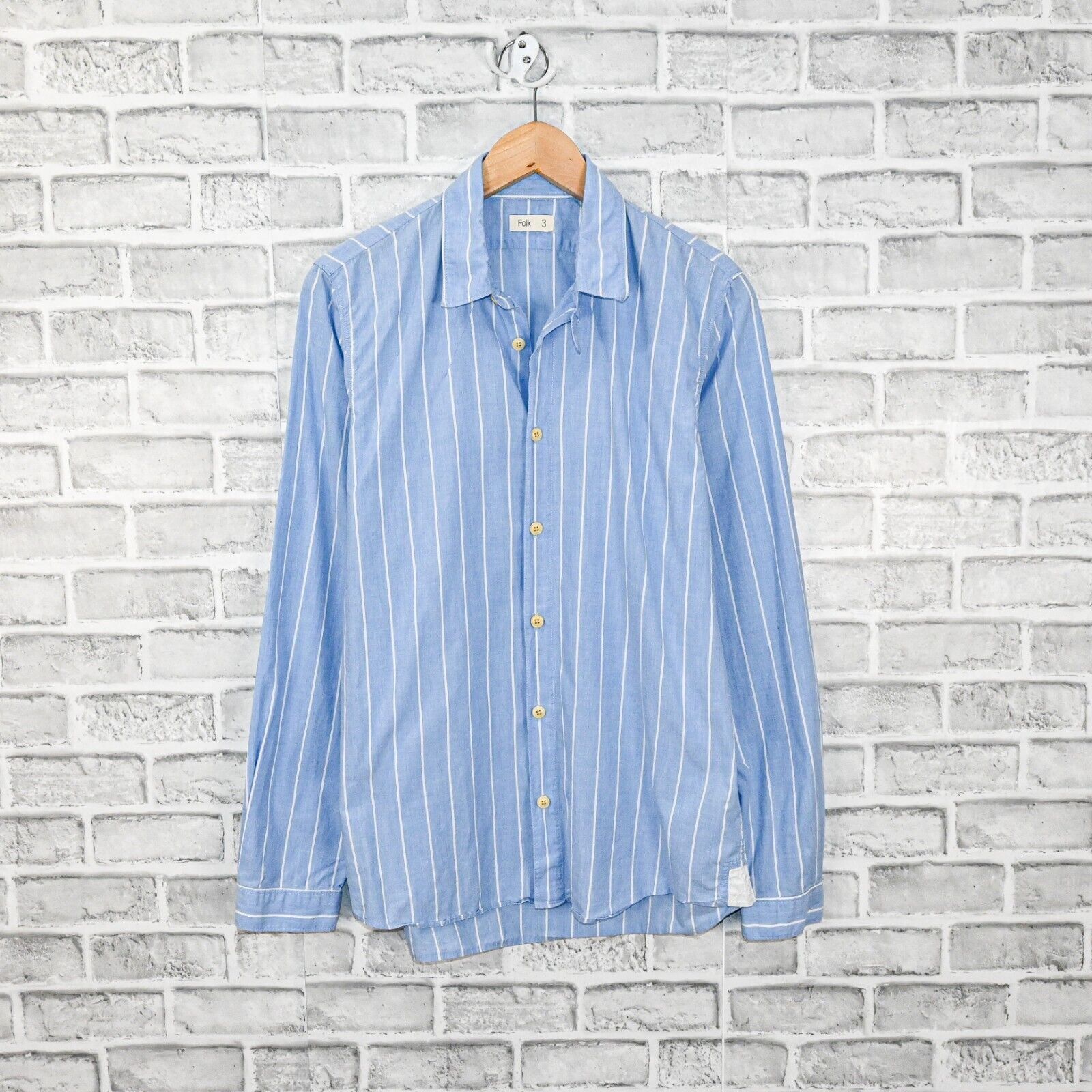 Folk FOLK Clothing tab collar Button up shirt blue striped Size L / US 10 / IT 46 - 1 Thumbnail