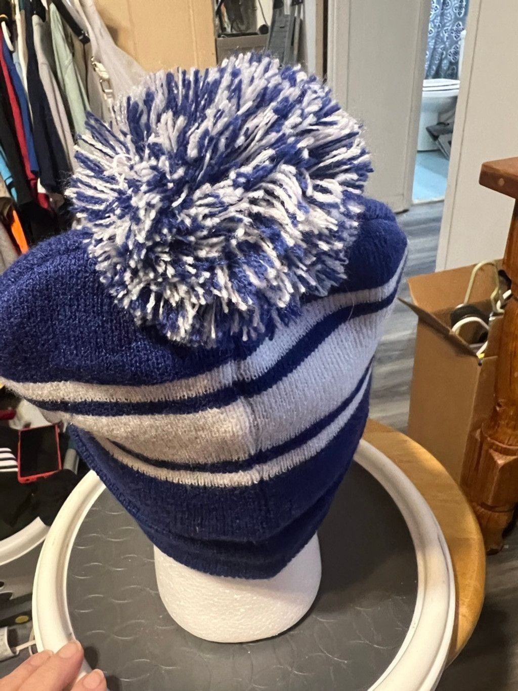 Other Men's HitWear Absolut Blue White Striped Pom Pom Beanie Size ONE SIZE - 3 Thumbnail