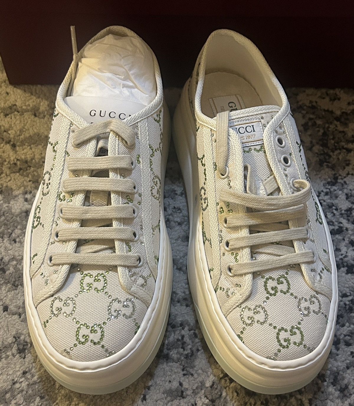 Gucci Gucci Canvas Lame Crystal GG Monogram Womens 1977 Sneaker Size US 9.5 / IT 39.5 - 4 Thumbnail