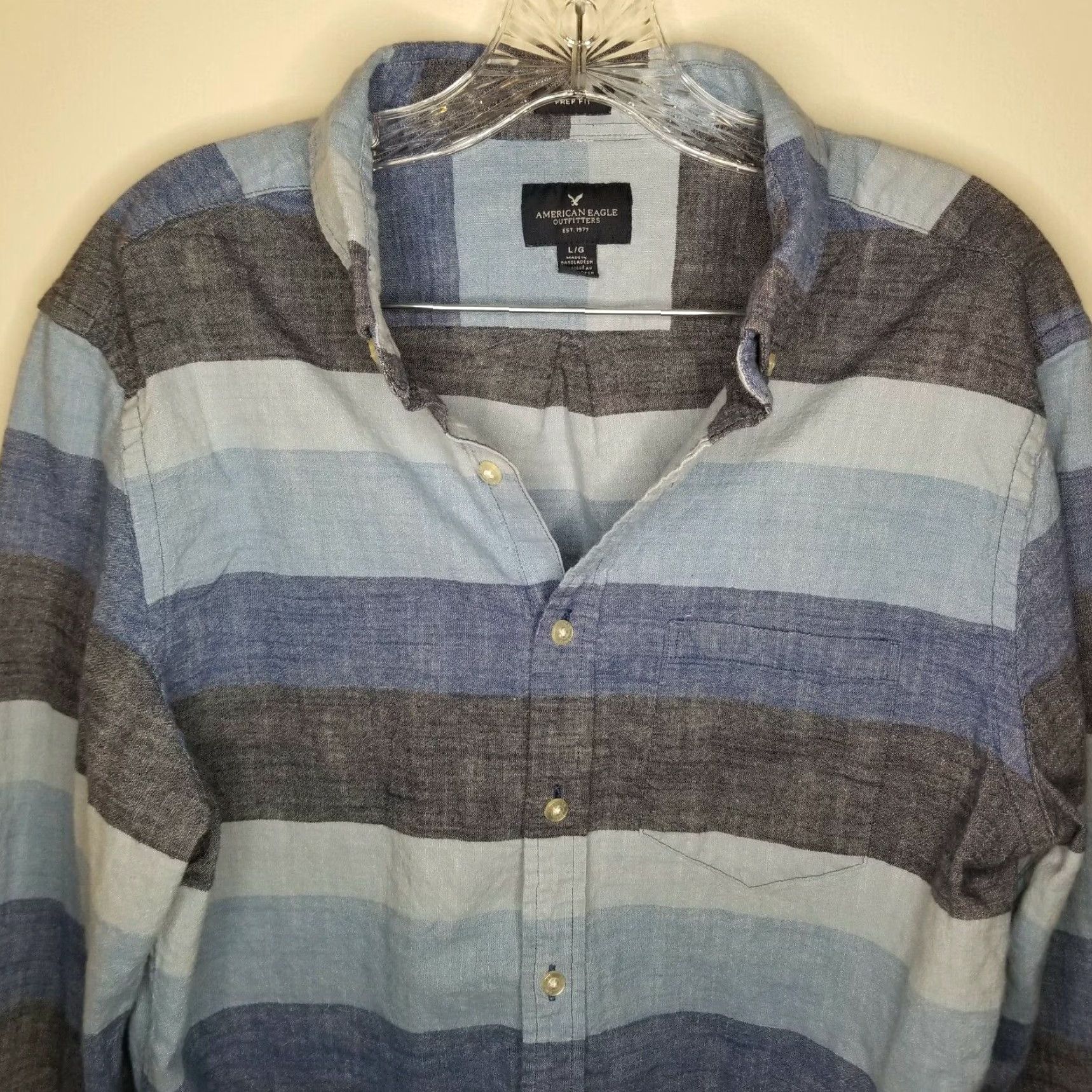 American Eagle Outfitters American Eagle Long Sleeve Button Up Shirt Mens Blue Striped Large Size US L / EU 52-54 / 3 - 2 Thumbnail