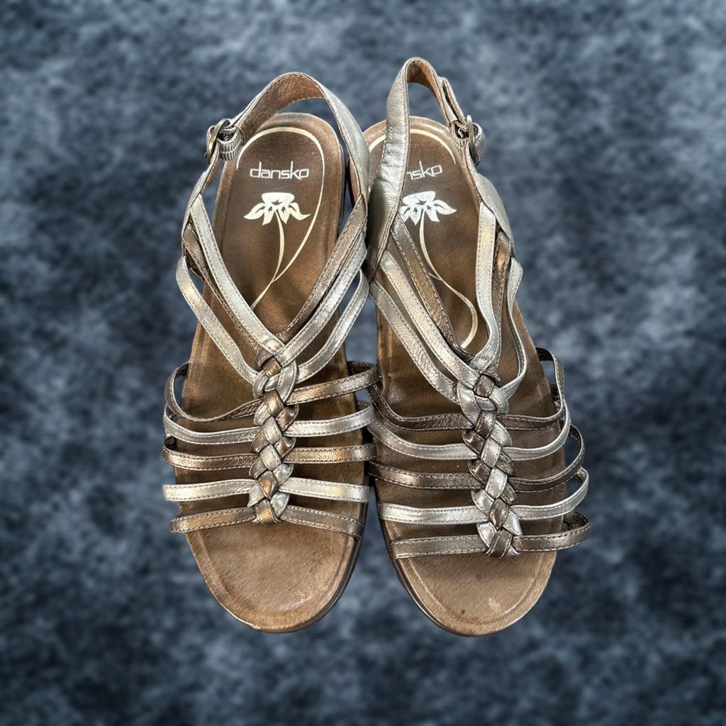 Dansko Dansko Dana Bronze Pewter Metallic Braided Leather Slingback Sandals Womens 8 Ladies Leather Sandal Size US 8 / IT 38 - 1 Thumbnail