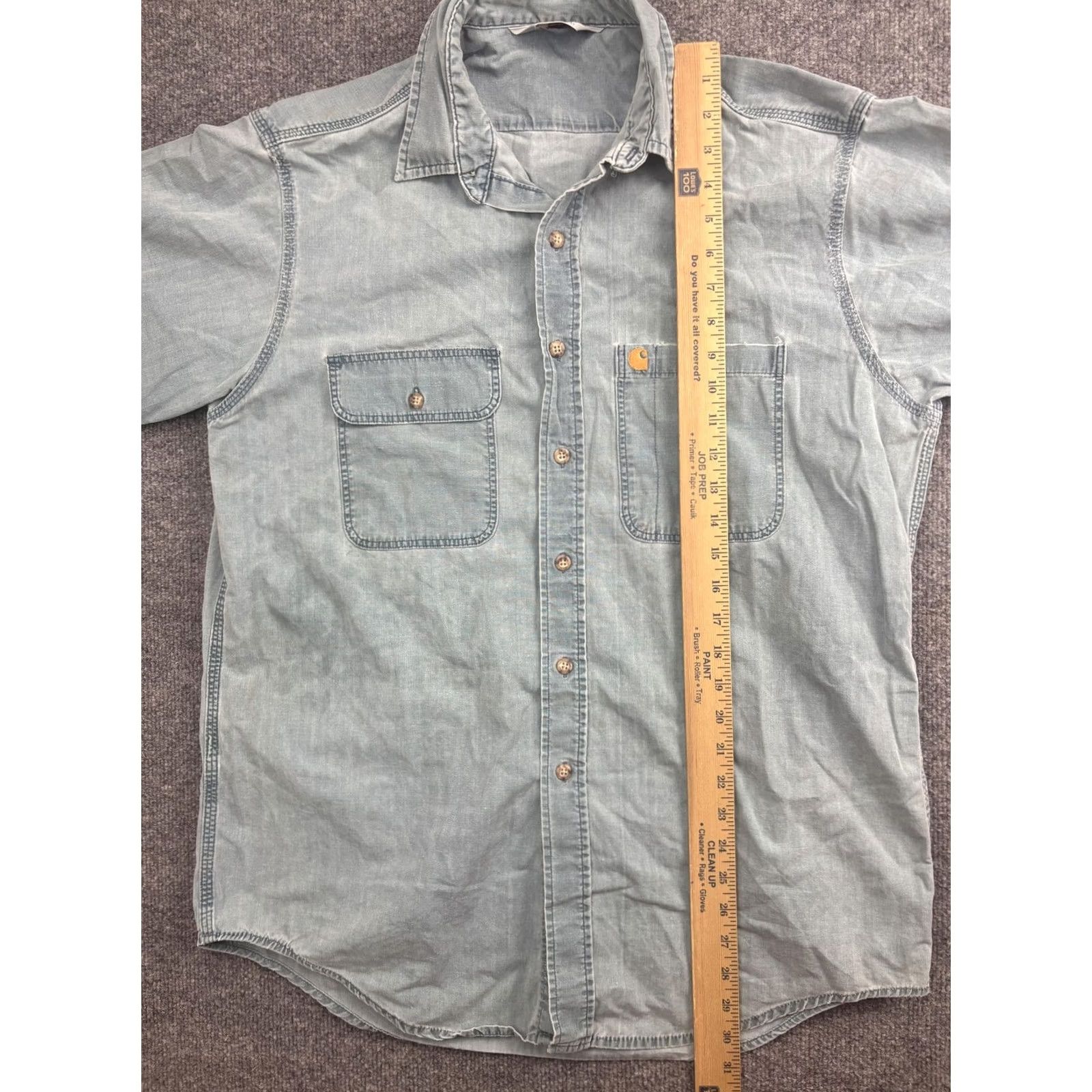 Carhartt VNTG Carhartt Shirt Mens L Blue Chambray Short Sleeve Button Front Workwear Size US L / EU 52-54 / 3 - 4 Thumbnail