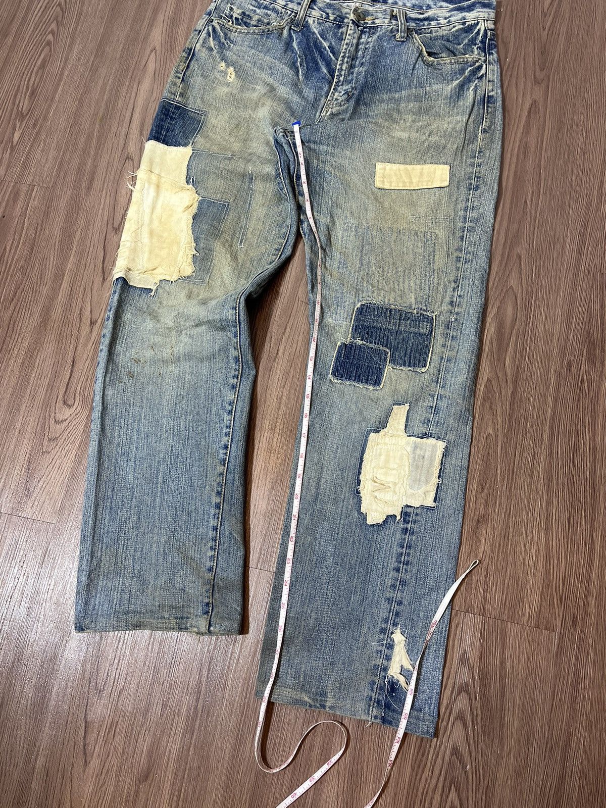 Japanese Brand Exhibitionist Japan Distressed Patchwork Jeans Size US 32 / EU 48 - 15 Thumbnail