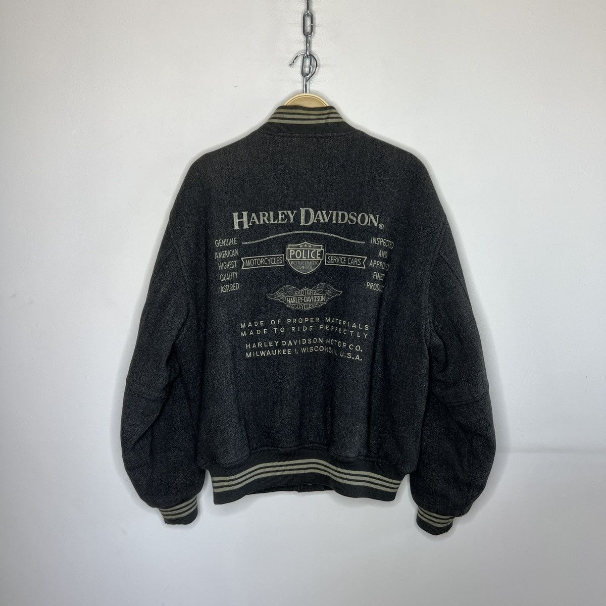 Harley Davidson × Vintage Vintage Harley Davidson Flight Bomber Wool Jacket 90s USA Size US XL / EU 56 / 4 - 1 Thumbnail