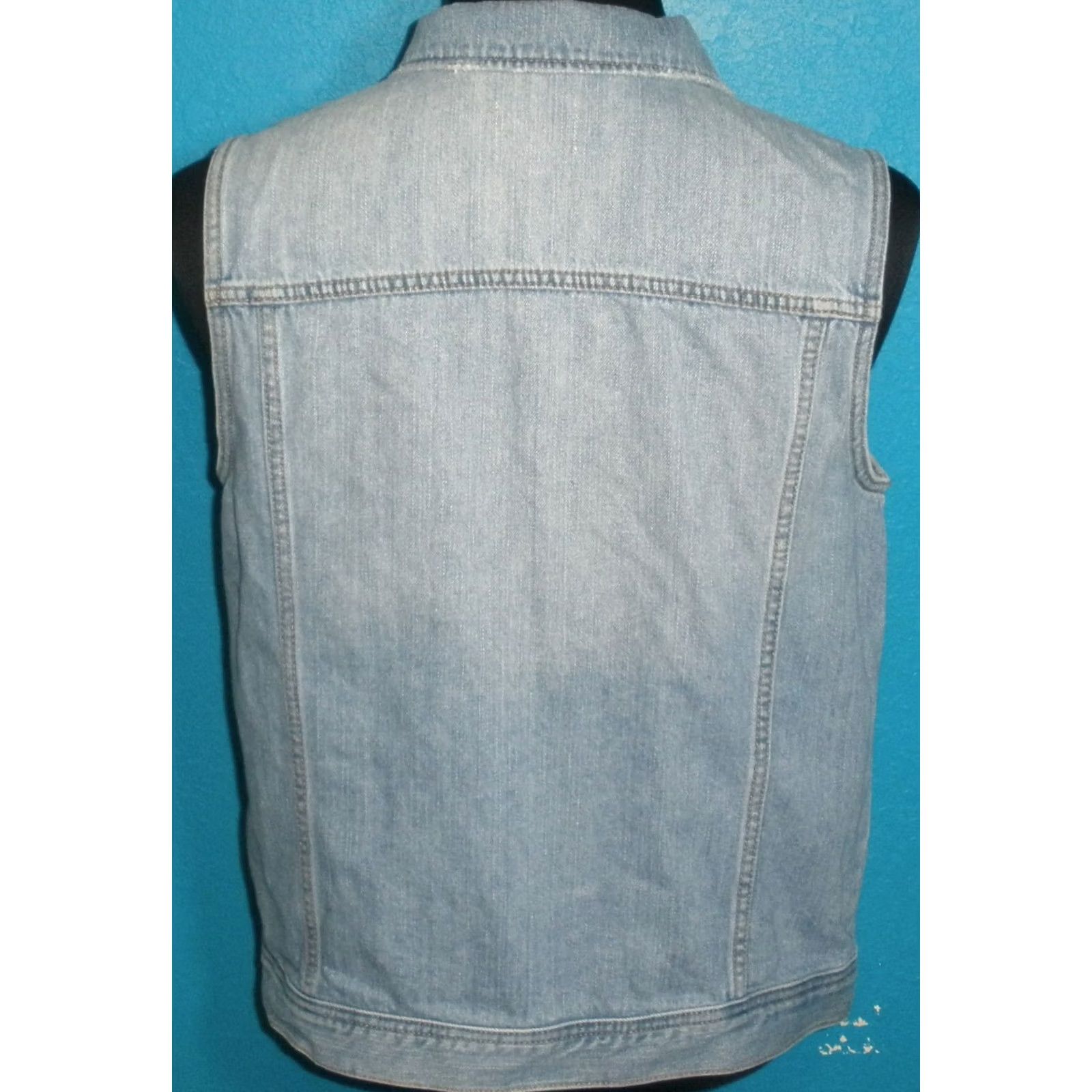Market Melrose And Market Women's Medium Denim Blue Jean Vest Button Up VTG Vest 90s Classic Denim Sleeveless Casual Workwear Pockets Collared Size 32" / US 10 / IT 46 - 3 Thumbnail