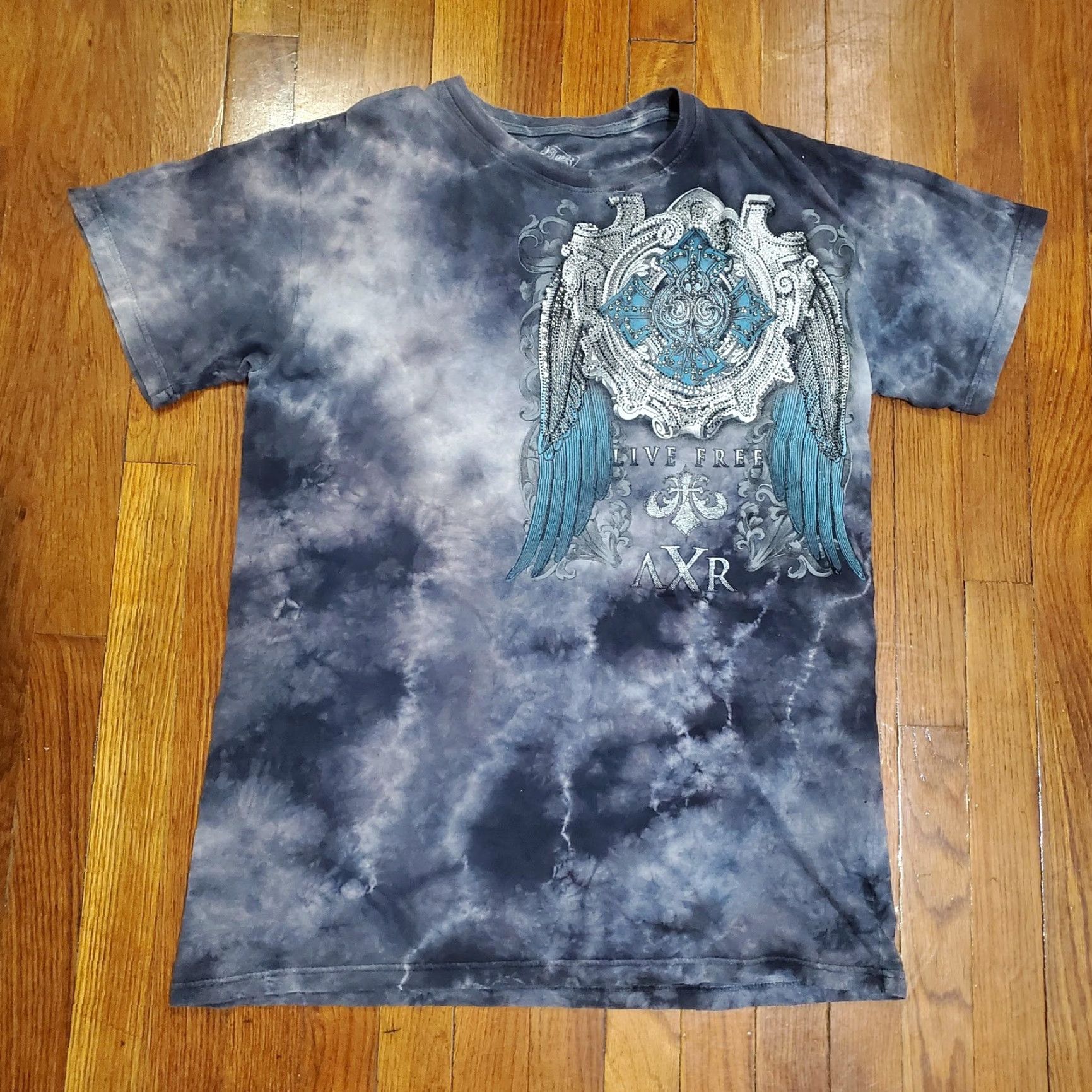 Olive Xzavier Shirt Mens XL Gray Live Free Cross Wings Rhinestone Biker Tee Skull Size US XL / EU 56 / 4 - 3 Thumbnail
