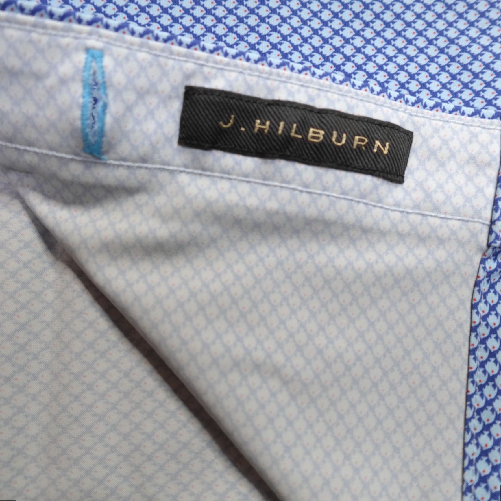 Vintage J.Hilburn Shirt 2XL Blue Fishes All Over Print Performance Nylon Elastane Shirt Geometric Long Sleeve Button-Up Mens 2XL Blue Size US XXL / EU 58 / 5 - 4 Thumbnail