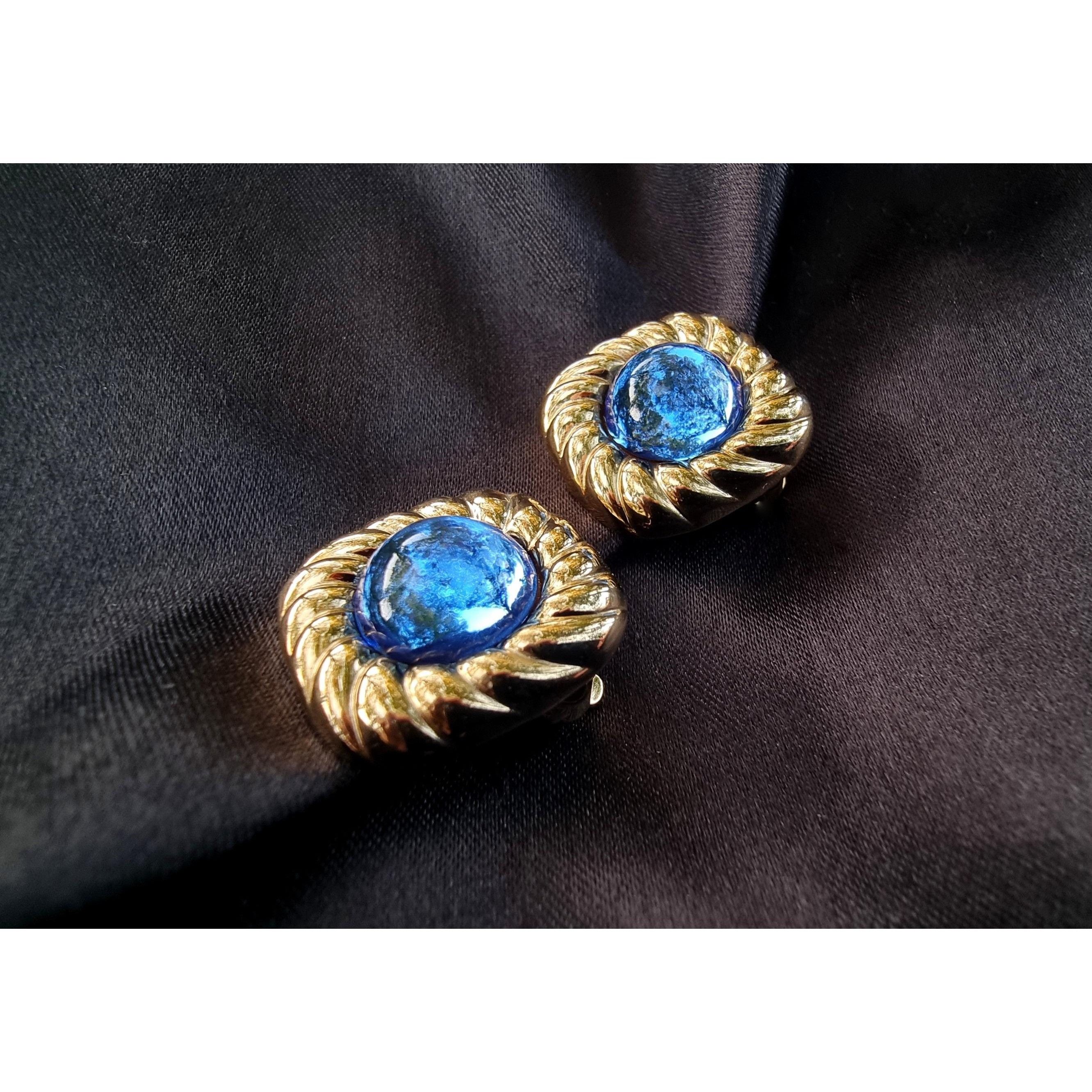 Vintage Rare Find Vintage Mogul Blue Glass 1980s Gold Tone Clip Earr Size ONE SIZE - 2 Thumbnail