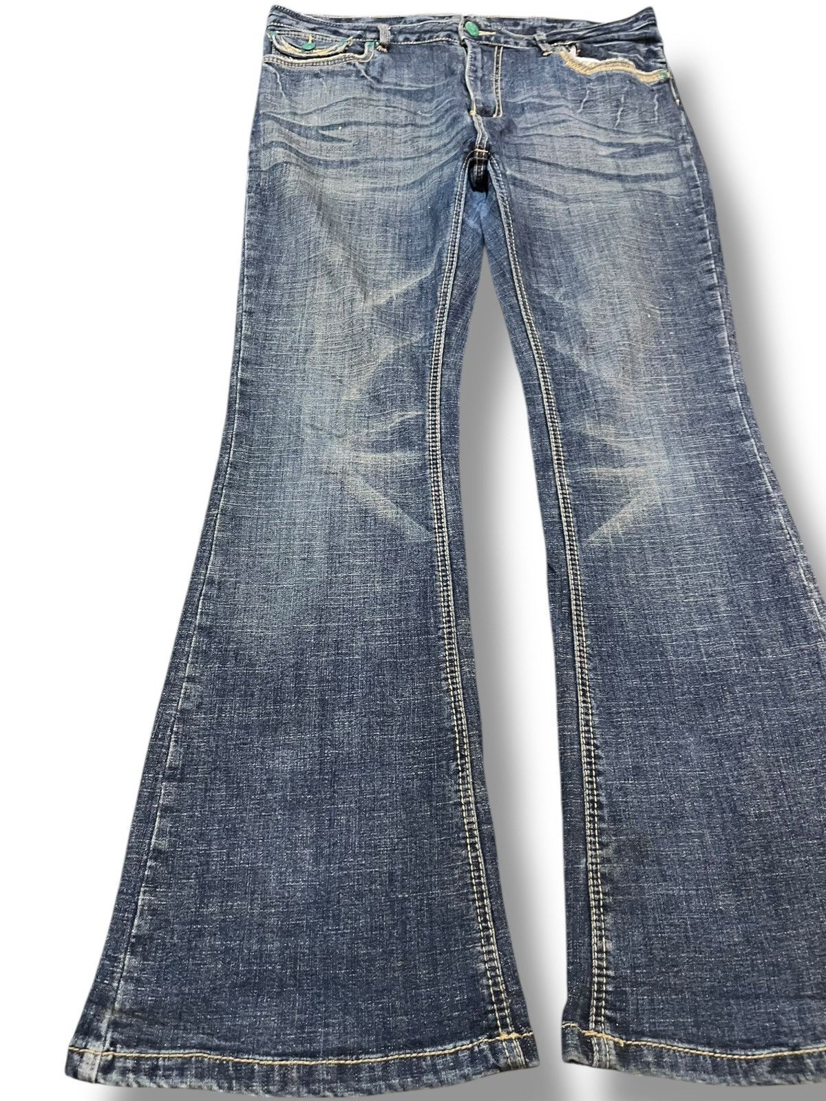 Japanese Brand Vintage Japanese Brand Flare Emboidery Stretch Denim Size US 35 - 3 Thumbnail