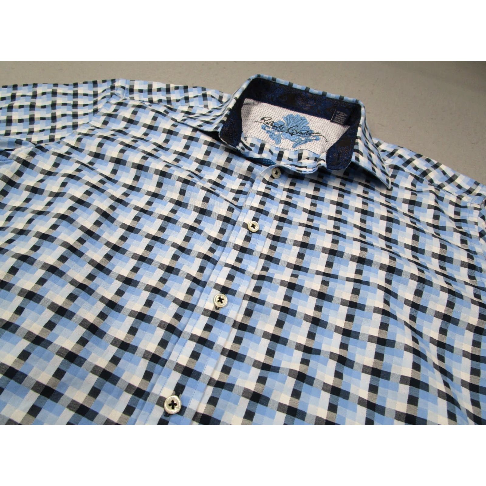 Robert Graham Robert Graham Shirt Mens XL Blue Button Up Dress Shirt Flip Cuff Geometric All Seasons 100% Cotton Button Embroidered Logo Designer Vintage: No Size US XL / EU 56 / 4 - 2 Thumbnail