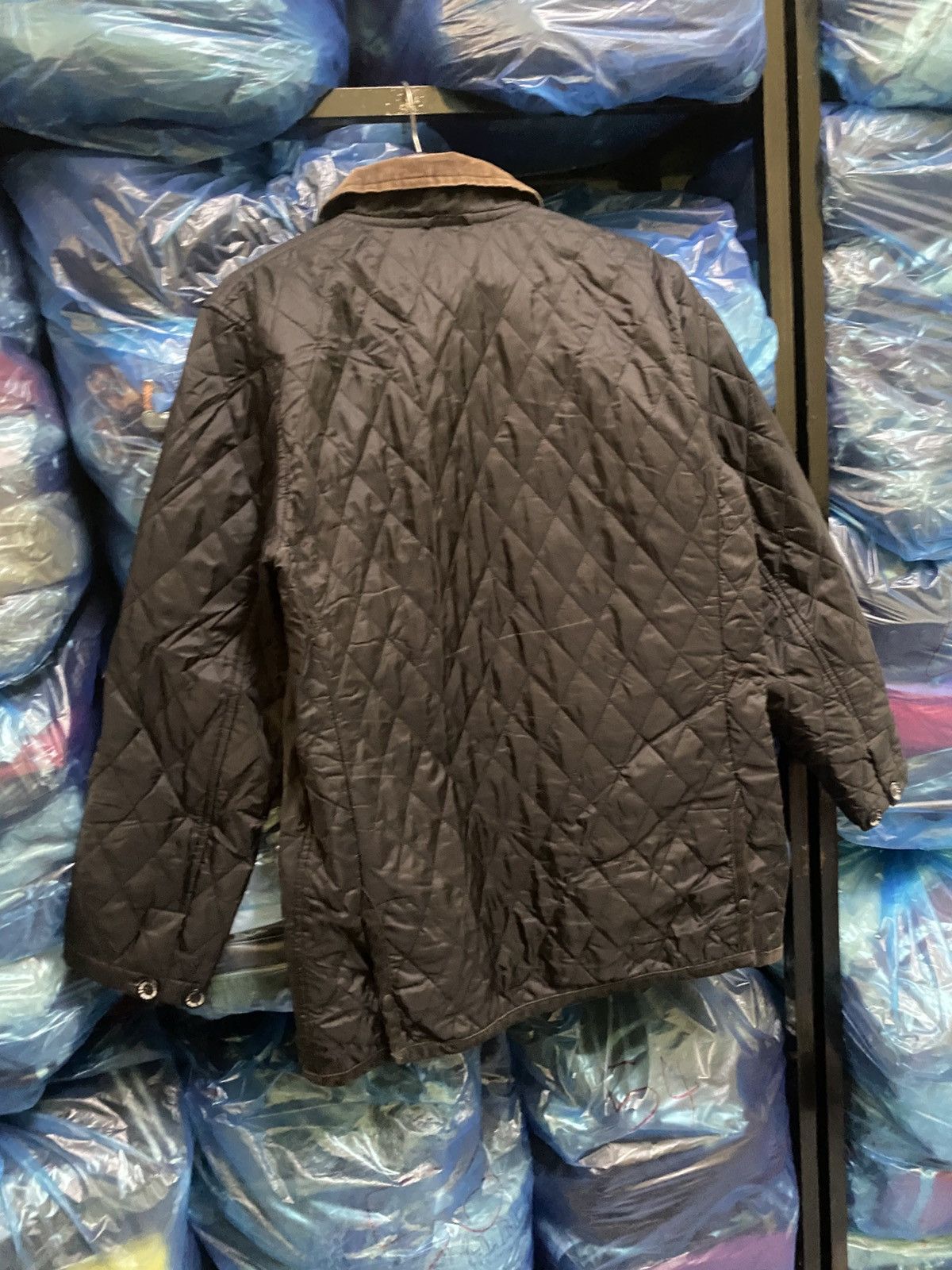 Eddie Bauer Black Quilted Barn Jacket Corduroy Collar