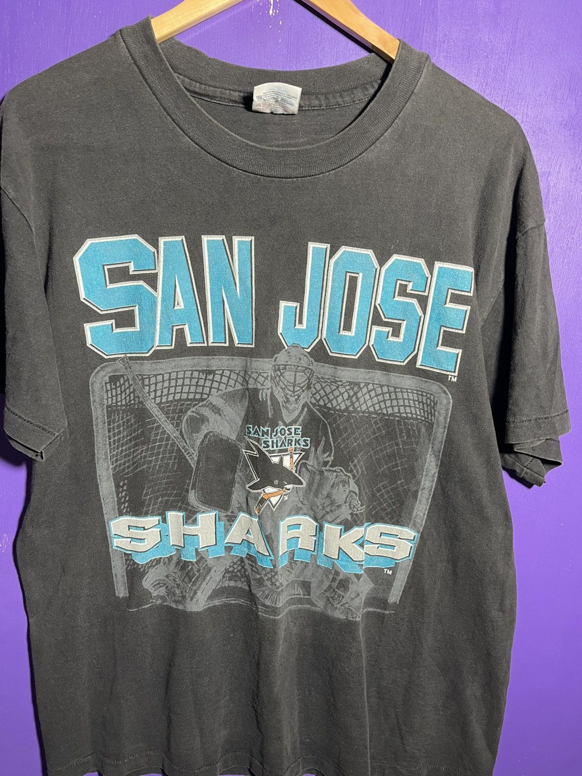 NHL × Vintage Vintage 90s San Jose sharks goalie t-shirt Size US L / EU 52-54 / 3 - 3 Thumbnail