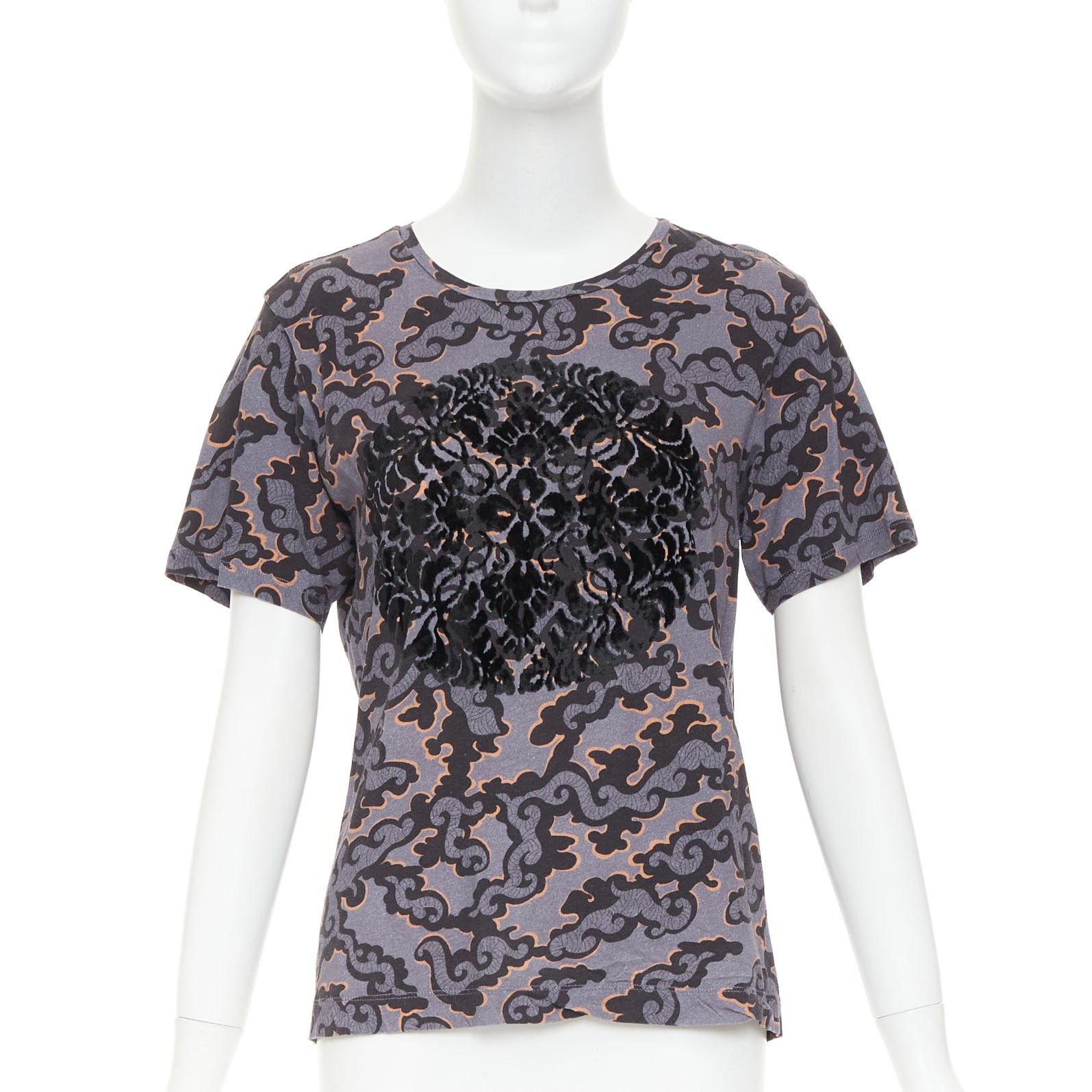 Dries Van Noten DRIES VAN NOTEN 2013 purple orange oriental cloud print felt applique tshirt S Size S / US 4 / IT 40 - 1 Thumbnail