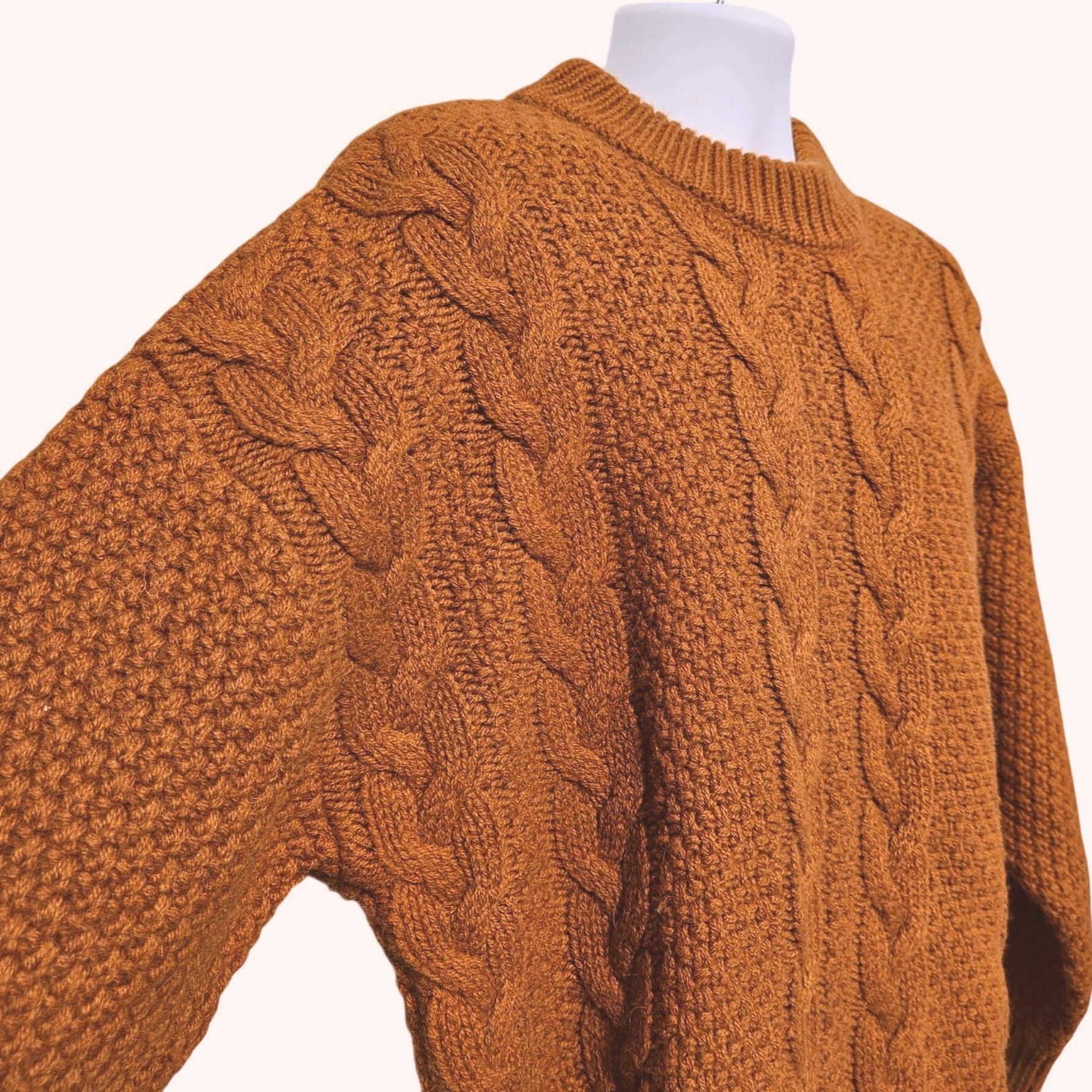 Vintage Stefanel Italy Vintage 80s Wool Alpaca Cable Knit Ochre Pull Size US XL / EU 56 / 4 - 3 Thumbnail