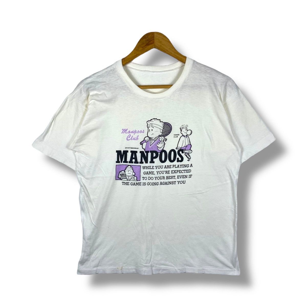 Vintage Vintage 80's MANPOOS Sportsmanship Graphic Tee Shirt Size US M / EU 48-50 / 2 - 1 Thumbnail