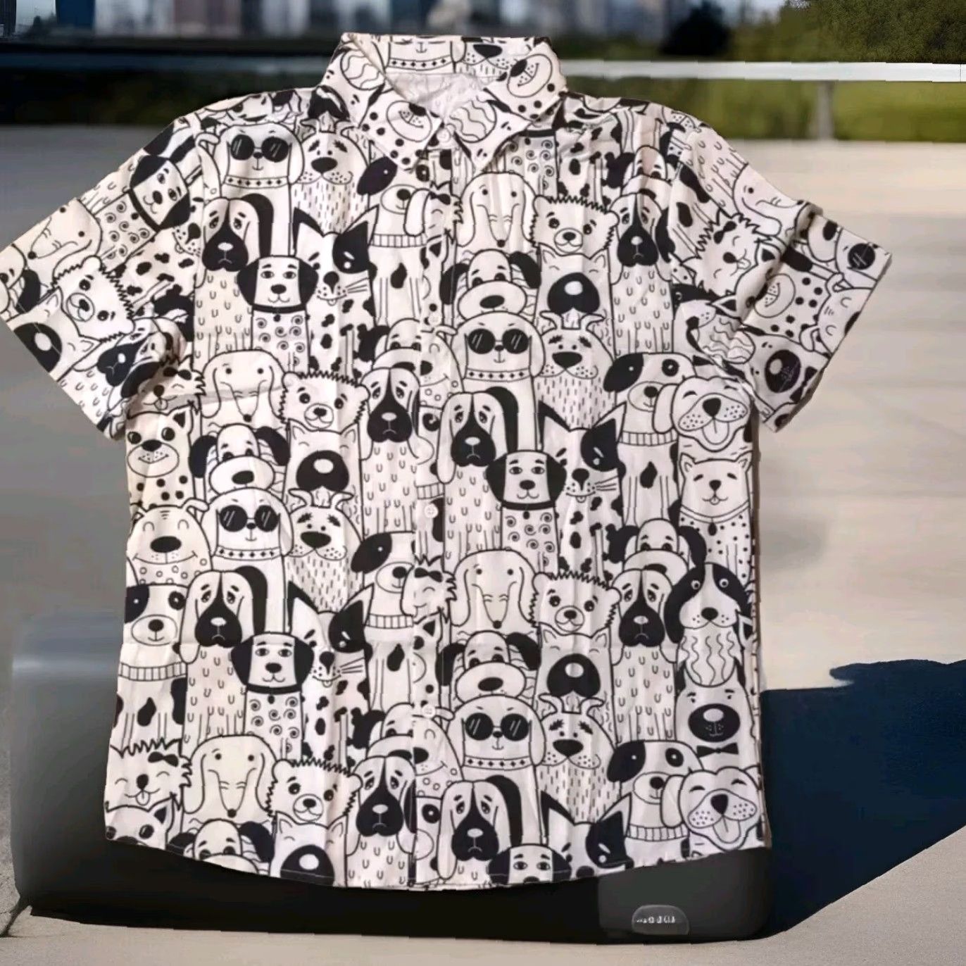 X-LARGE VINTAGE is not applicable. Themed Hawaiian Shirt For Dog Lovers - Large Black & White - Button Down Size US L / EU 52-54 / 3 - 2 Thumbnail