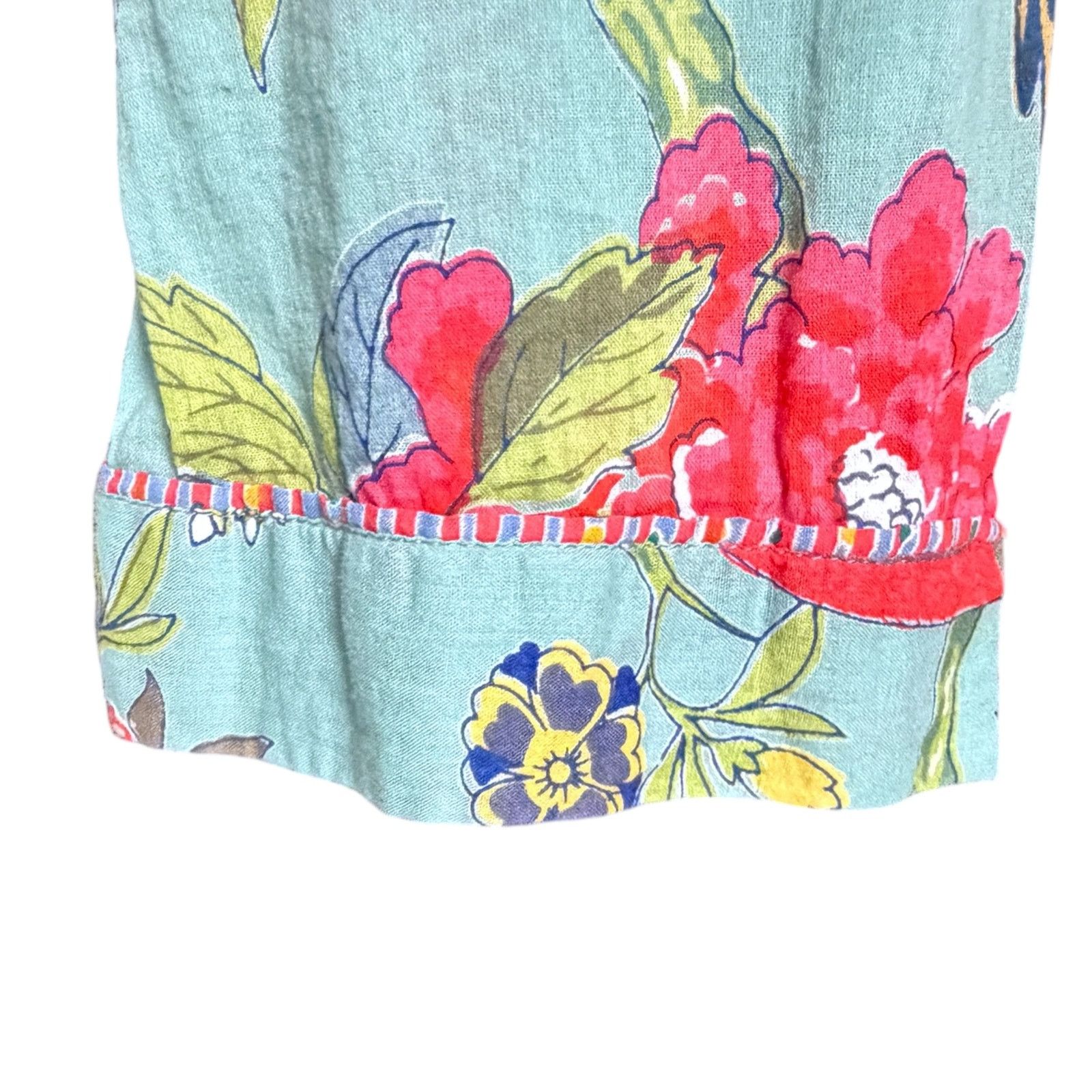 Other Vintage Handprint Turquoise Bird & Floral Women's Blouse Size S / US 4 / IT 40 - 4 Thumbnail