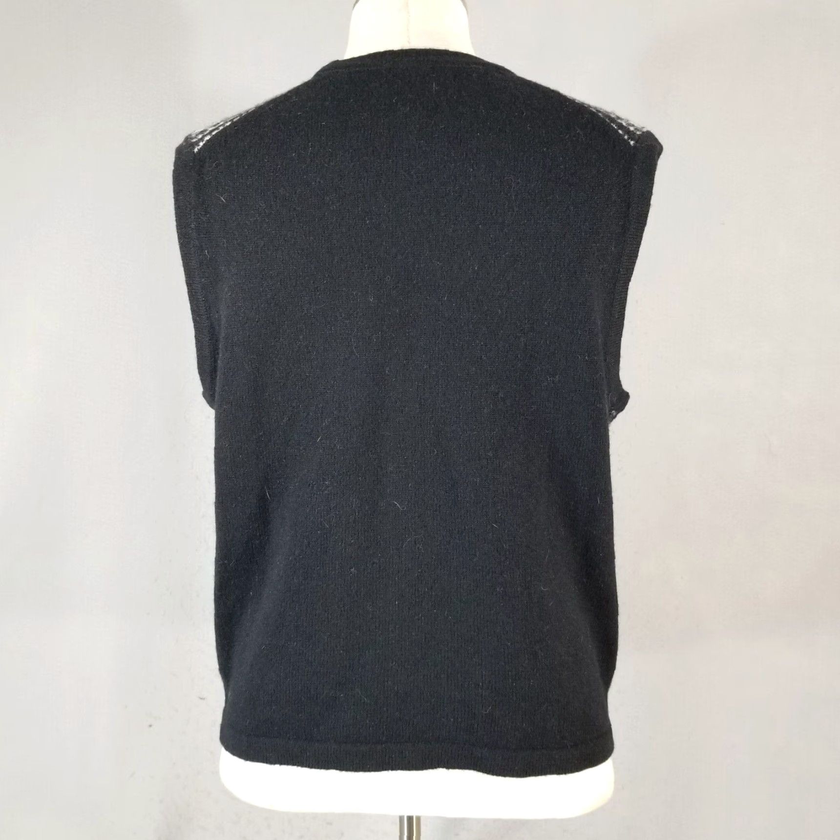 VINTAGE Jos. A. Bank Sweater Vest Men's Large Black Wool Blend Fair Isle Luxury Casual Workwear Hipster Preppy