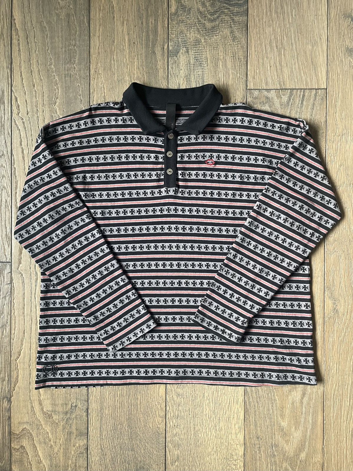 image of Chrome Hearts Matty Boy Long-Sleeve Polo in Black, Men's (Size XL)